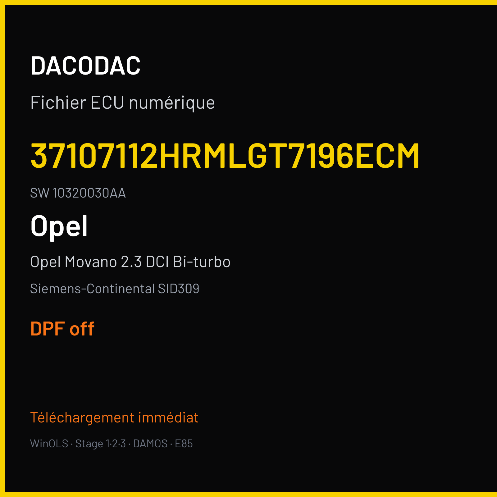 Opel Movano 2.3 DCI Bi-turbo 136 ch (2016) — Siemens-Continental SID309 — 37107112HRMLGT7196ECM · 10320030AA · R876471000000 — DPF off