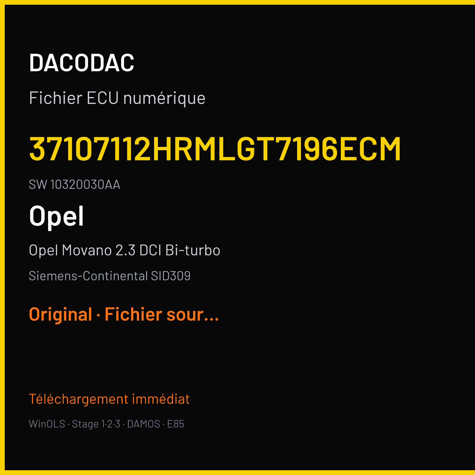 Opel Movano 2.3 DCI Bi-turbo 136 ch (2016) — Siemens-Continental SID309 — 37107112HRMLGT7196ECM · 10320030AA · R876471000000 — Original