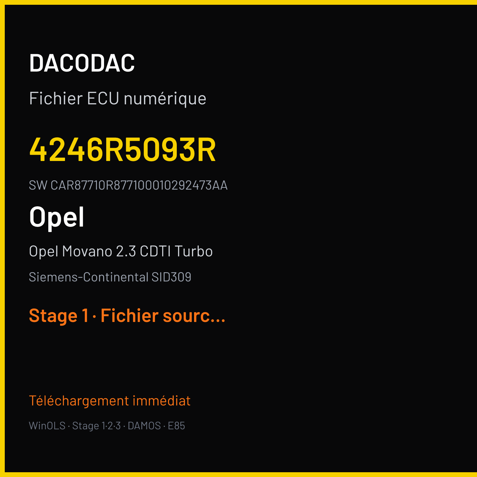 Opel Movano 2.3 CDTI Turbo 163 ch (2015) — Siemens-Continental SID309 — 4246R5093R · CAR87710R877100010292473AA · R876471000000 — Stage 1