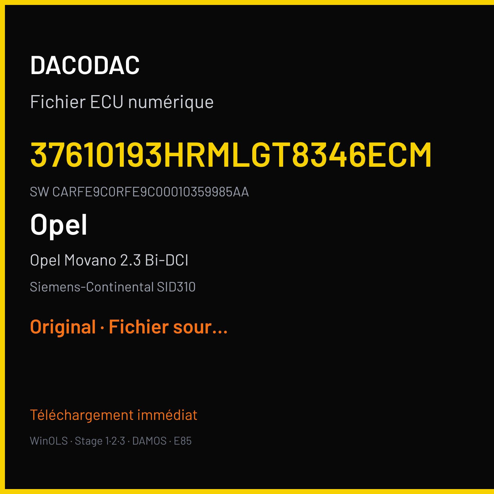 Opel Movano 2.3 Bi-DCI 145 ch (2018) — Siemens-Continental SID310 — 37610193HRMLGT8346ECM · CARFE9C0RFE9C00010359985AA — Original