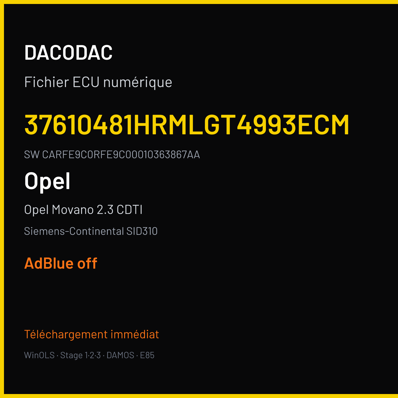 Opel Movano 2.3 CDTI 170 ch (2016) — Siemens-Continental SID310 — 37610481HRMLGT4993ECM · CARFE9C0RFE9C00010363867AA — ADBLUE off