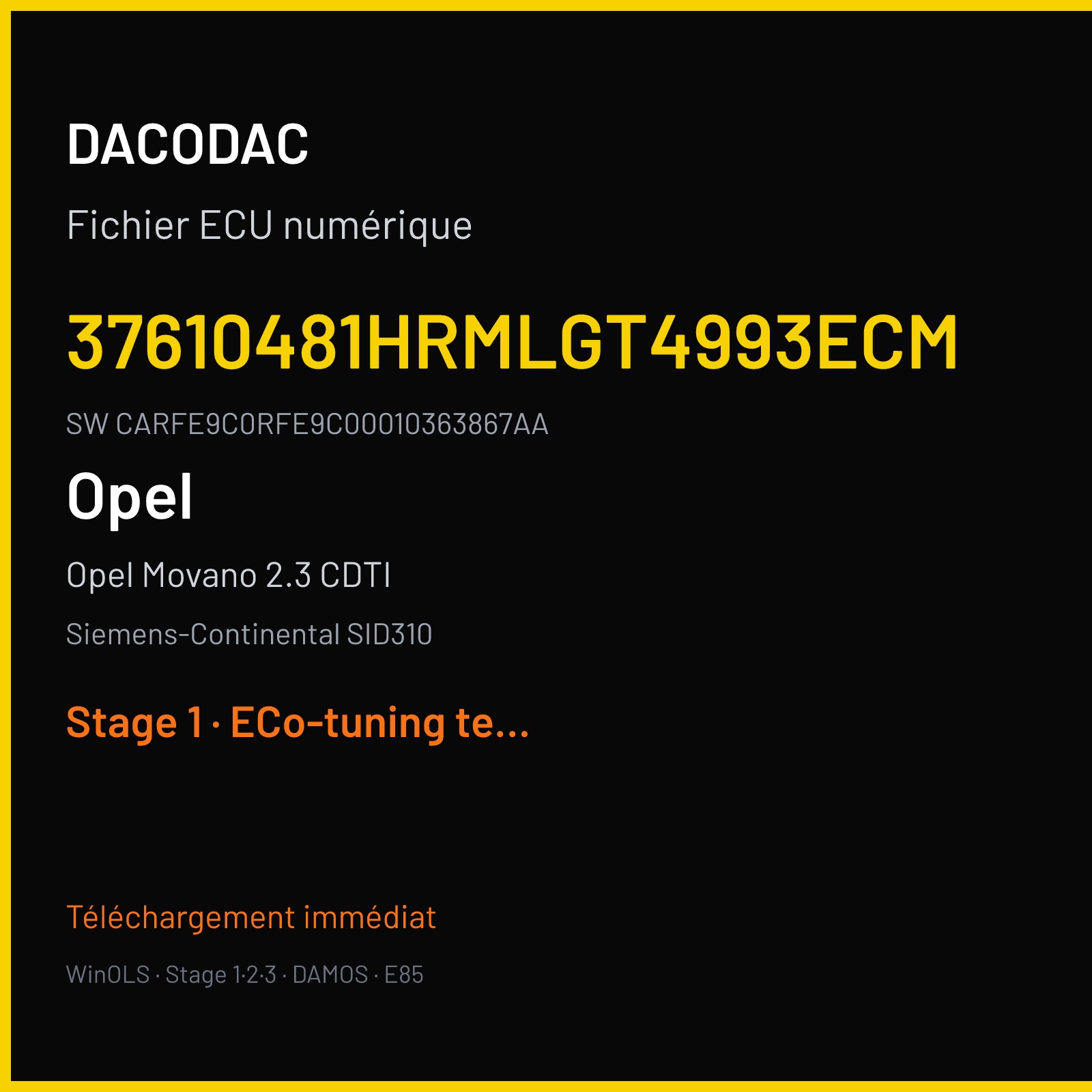 Opel Movano 2.3 CDTI 170 ch (2017) — Siemens-Continental SID310 — 37610481HRMLGT4993ECM · CARFE9C0RFE9C00010363867AA — Stage 1