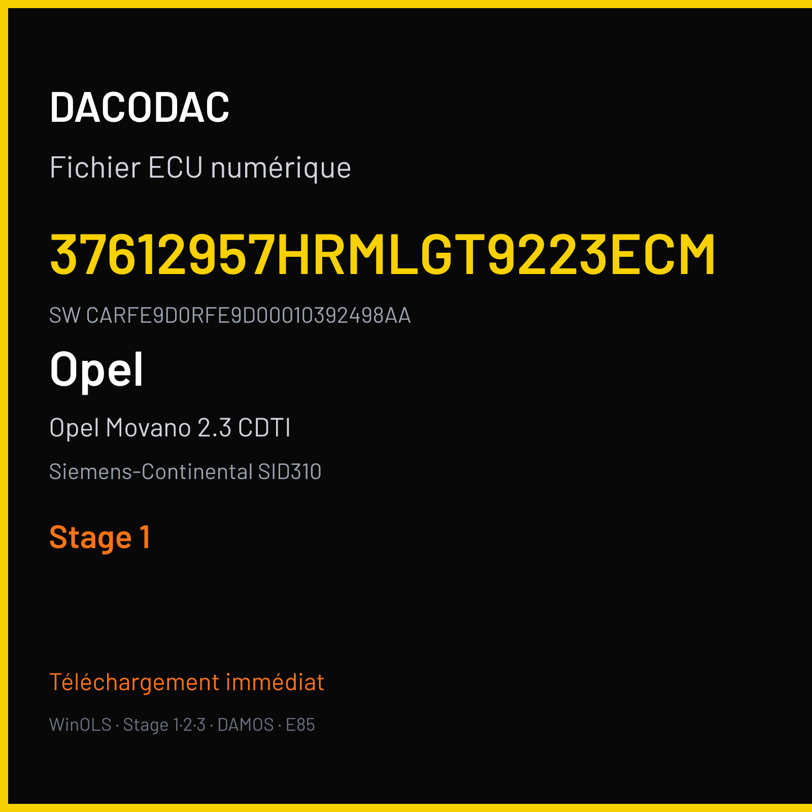 Opel Movano 2.3 CDTI 130 ch (2019) — Siemens-Continental SID310 — 37612957HRMLGT9223ECM · CARFE9D0RFE9D00010392498AA · 10296181AA — Stage 1