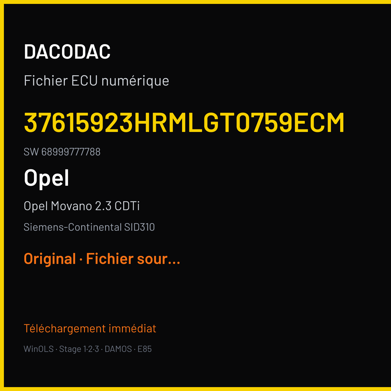 Opel Movano 2.3 CDTi 163 ch (2016) — Siemens-Continental SID310 — 37615923HRMLGT0759ECM · 68999777788 — Original