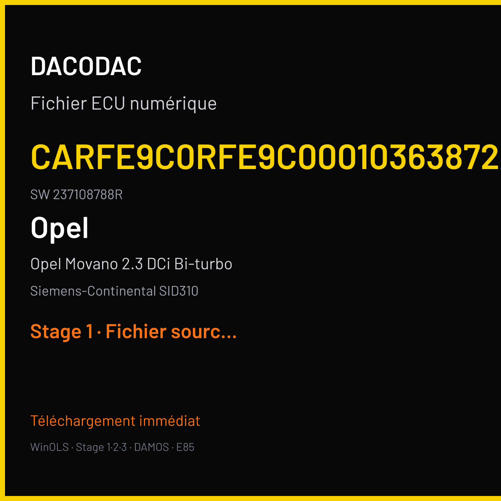 Opel Movano 2.3 DCi Bi-turbo 145 ch (2016) — Siemens-Continental SID310 — CARFE9C0RFE9C00010363872AA · 237108788R — Stage 1