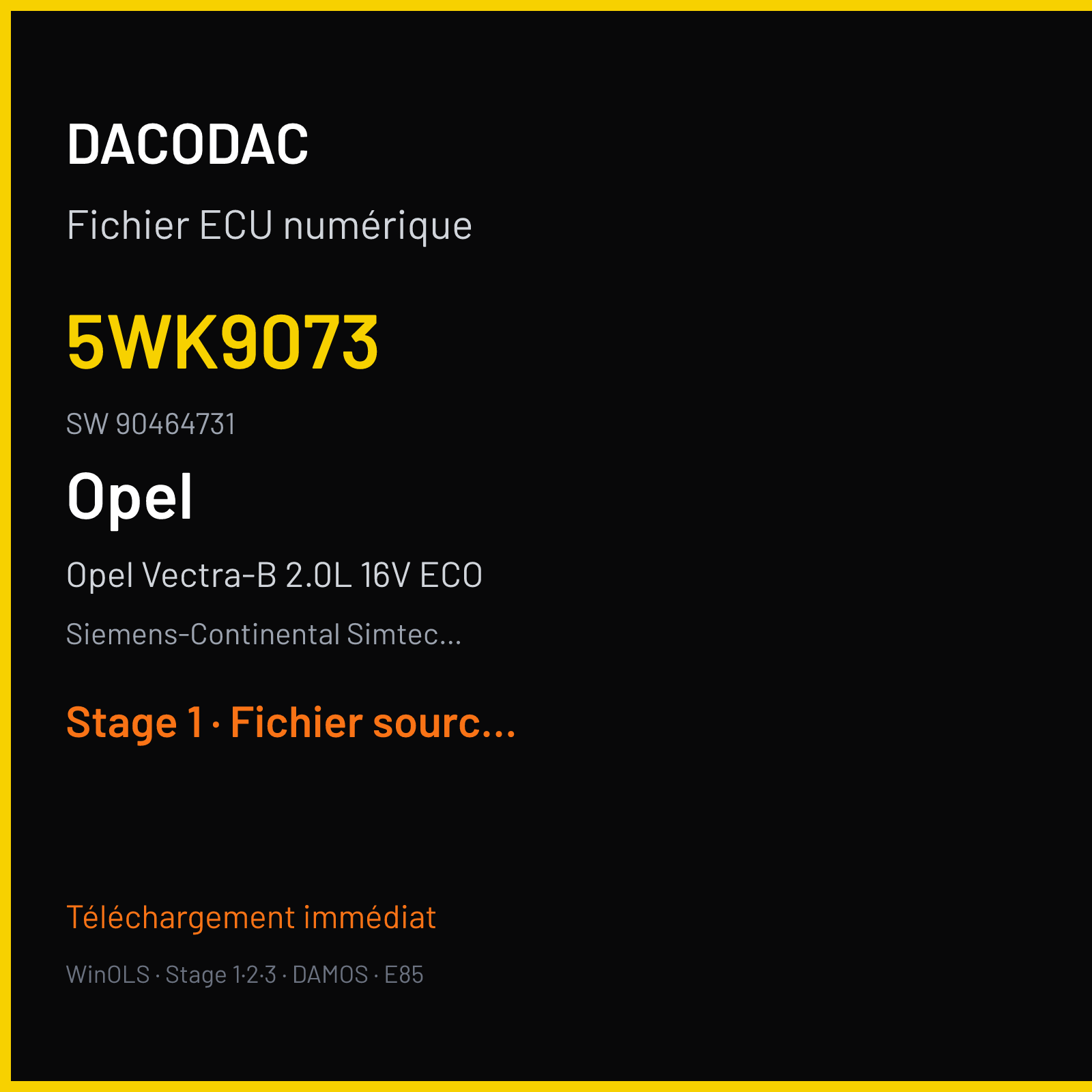 Opel Vectra-B 2.0L 16V ECO 136 ch (1997) — Siemens-Continental Simtec 56 05 — 5WK9073 · 90464731 · RT S96008 — Stage 1