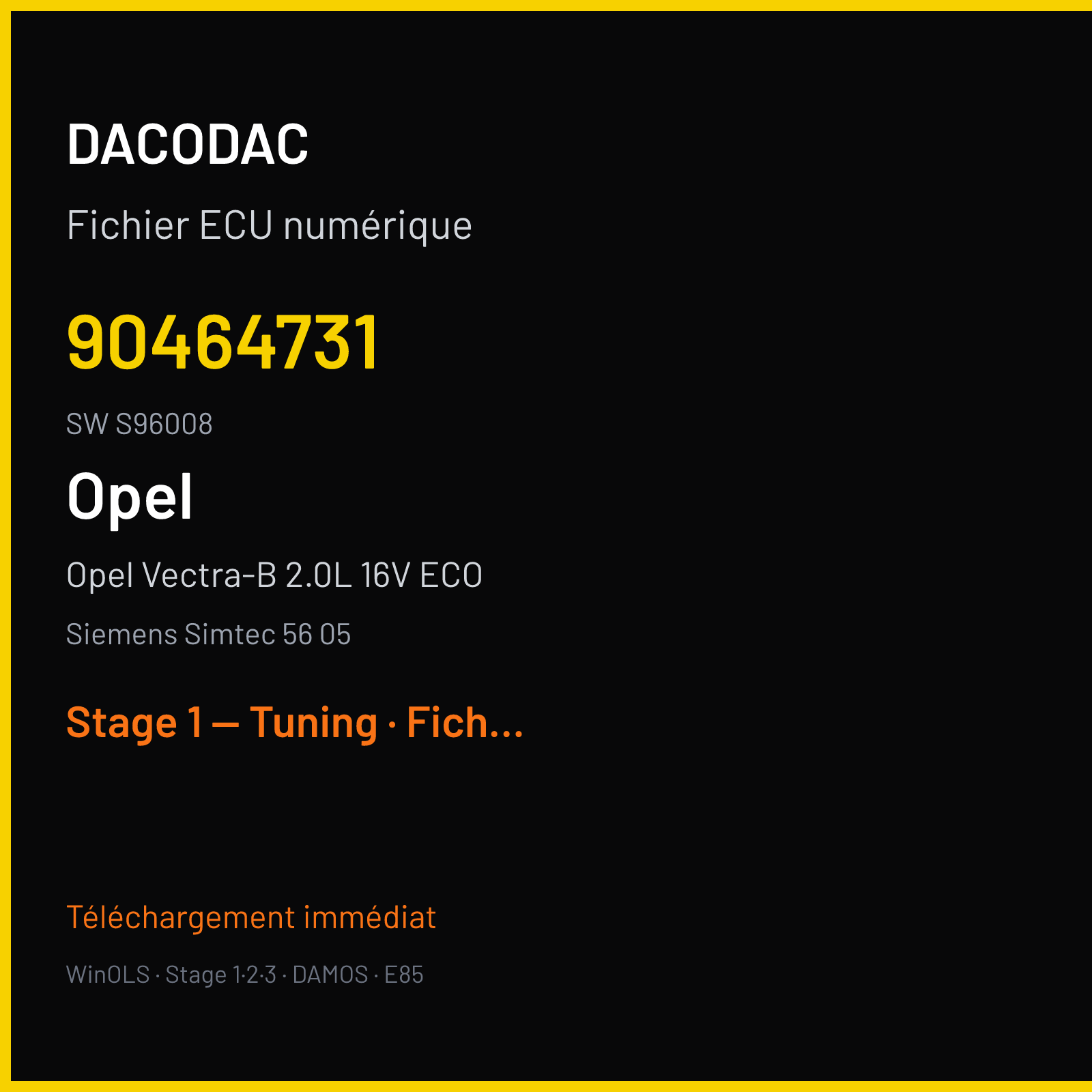 Opel Vectra-B 2.0L 16V ECO (1997) — Siemens Simtec 56 05 — 90464731 · S96008 — Stage 1 — Tuning