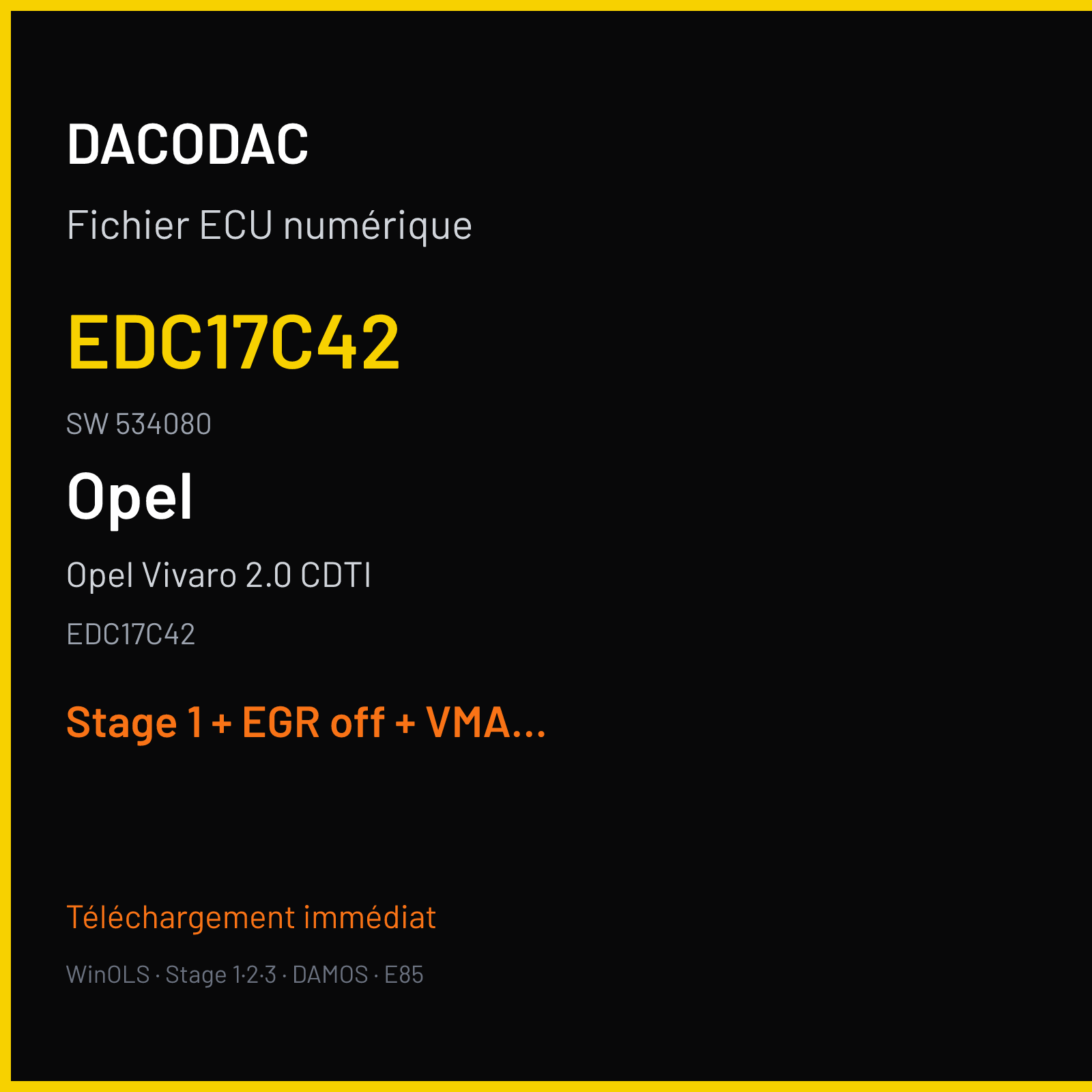Opel Vivaro 2.0 CDTI (2013) — EDC17C42 — EDC17C42 · 534080 — Stage 1 + EGR off + VMAX off