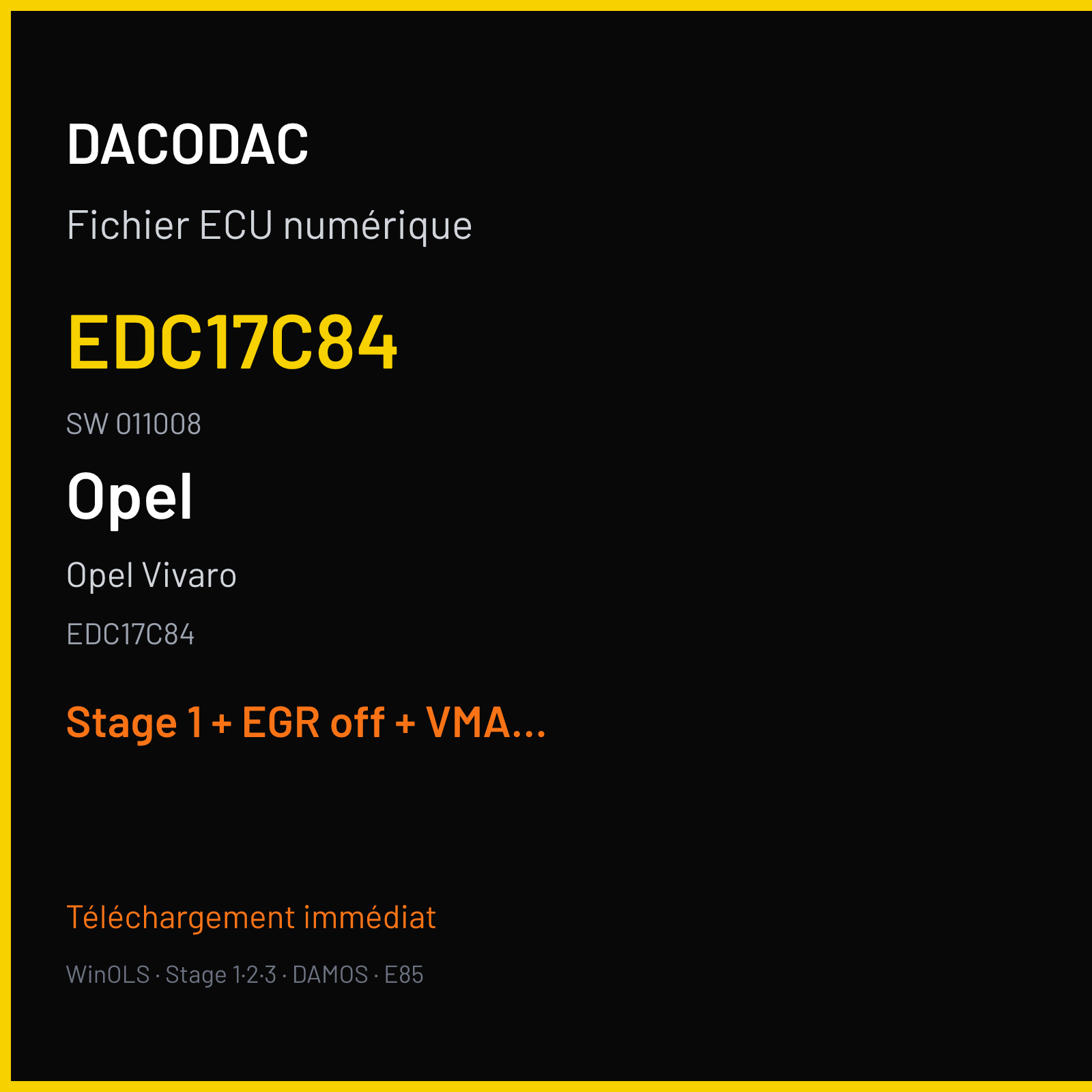 Opel Vivaro (2015) — EDC17C84 — EDC17C84 · 011008 — Stage 1 + EGR off + VMAX off