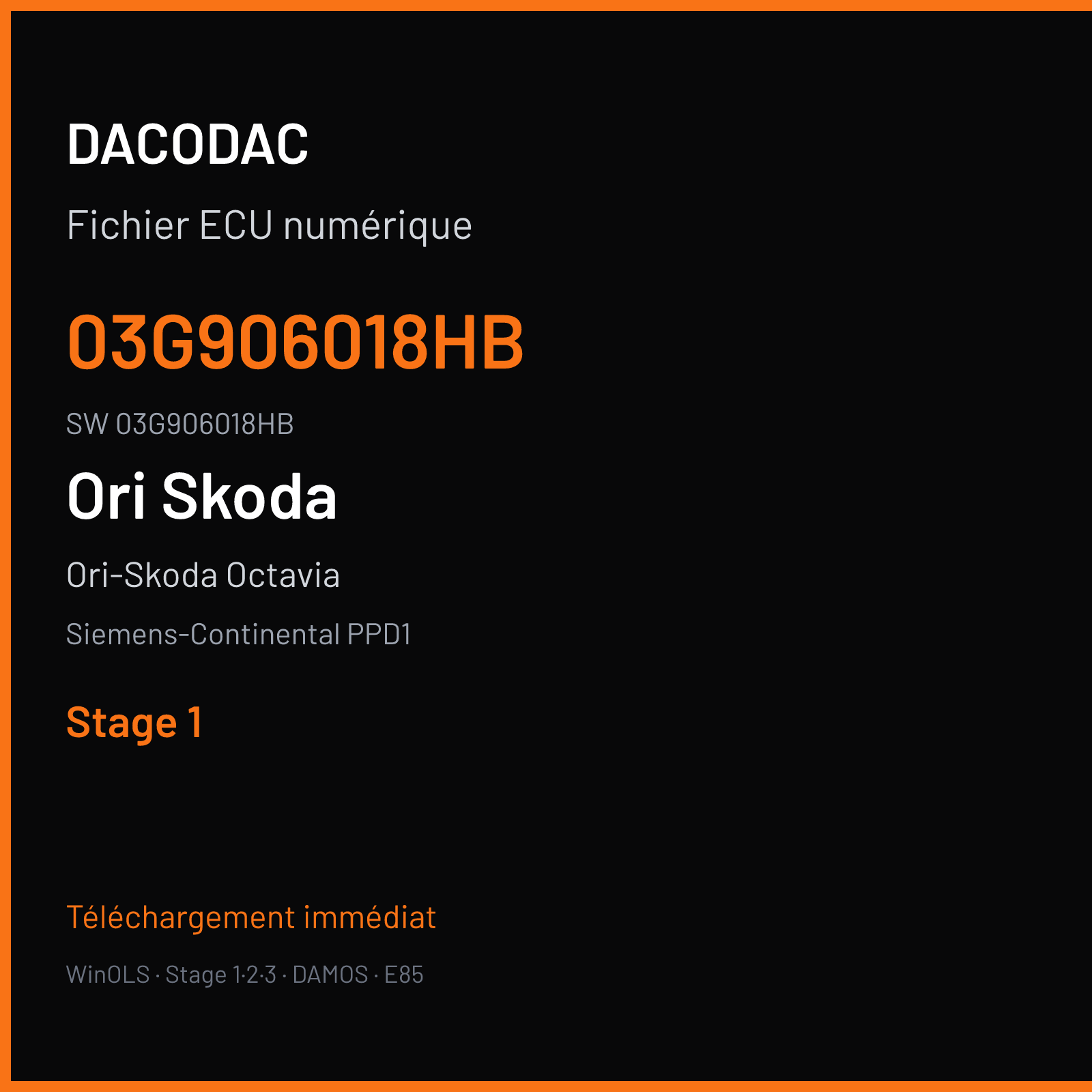 Ori-Skoda Octavia 170 ch (2005) — Siemens-Continental PPD1 — 03G906018HB · 03G906018HB · SN100L6000000 — Stage 1