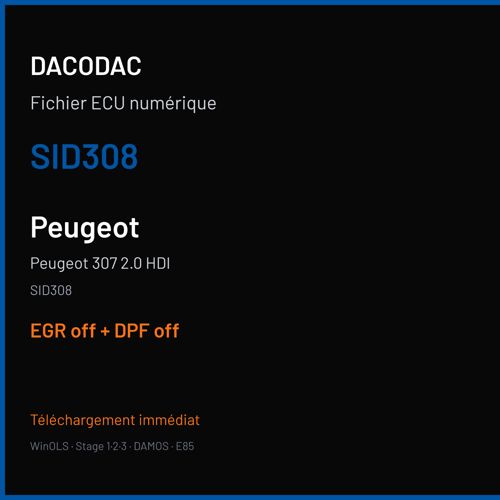 Peugeot 307 2.0 HDI (2005) — SID308 — SID308 — EGR off + DPF off