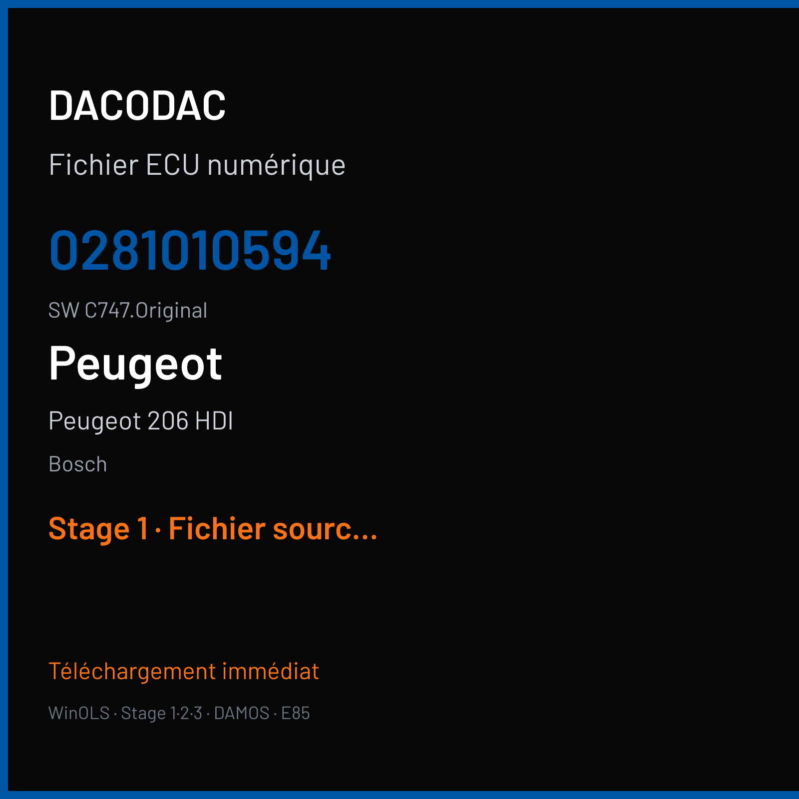 Peugeot 206 HDI 90 ch (2001) — Bosch — 0281010594 · C747.Original · 353648 — Stage 1