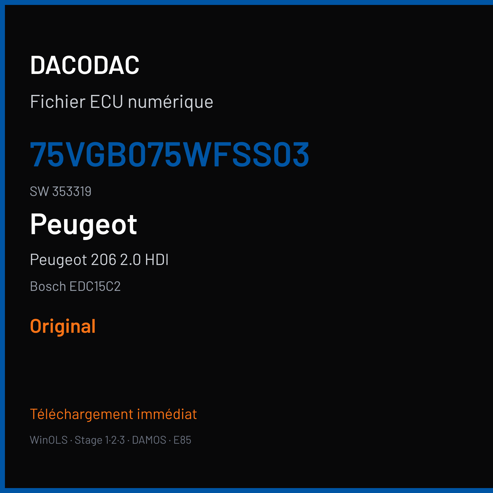 Peugeot 206 2.0 HDI (2001) — Bosch EDC15C2 — 75VGB075WFSS03 · 353319 — Original