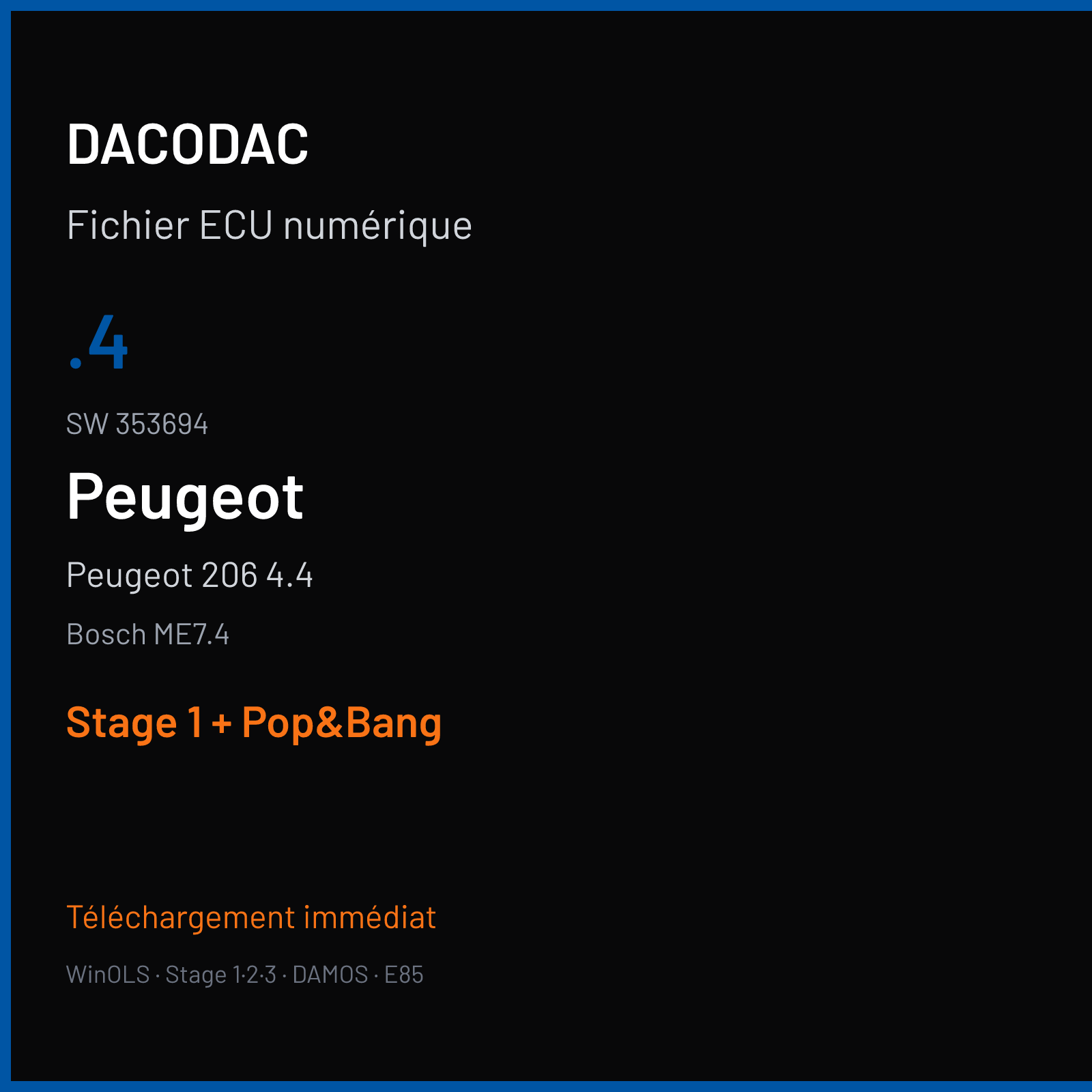 Peugeot 206 4.4 (2004) — Bosch ME7.4 — .4 · 353694 — Stage 1 + Pop&Bang
