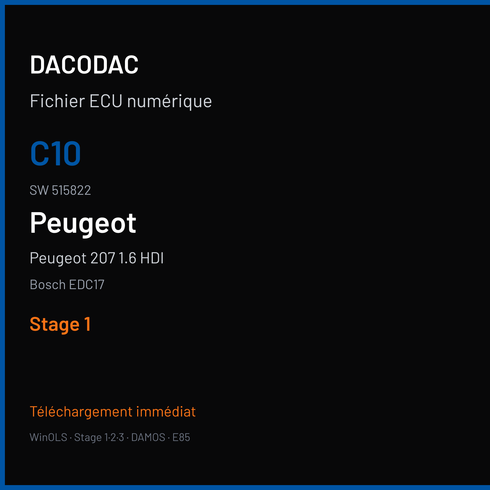 Peugeot 207 1.6 HDI (2011) — Bosch EDC17 — C10 · 515822 — Stage 1