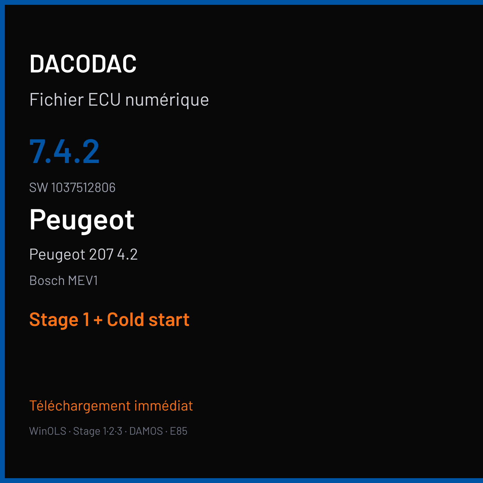 Peugeot 207 4.2 (2006) — Bosch MEV1 — 7.4.2 · 1037512806 — Stage 1 + Cold start