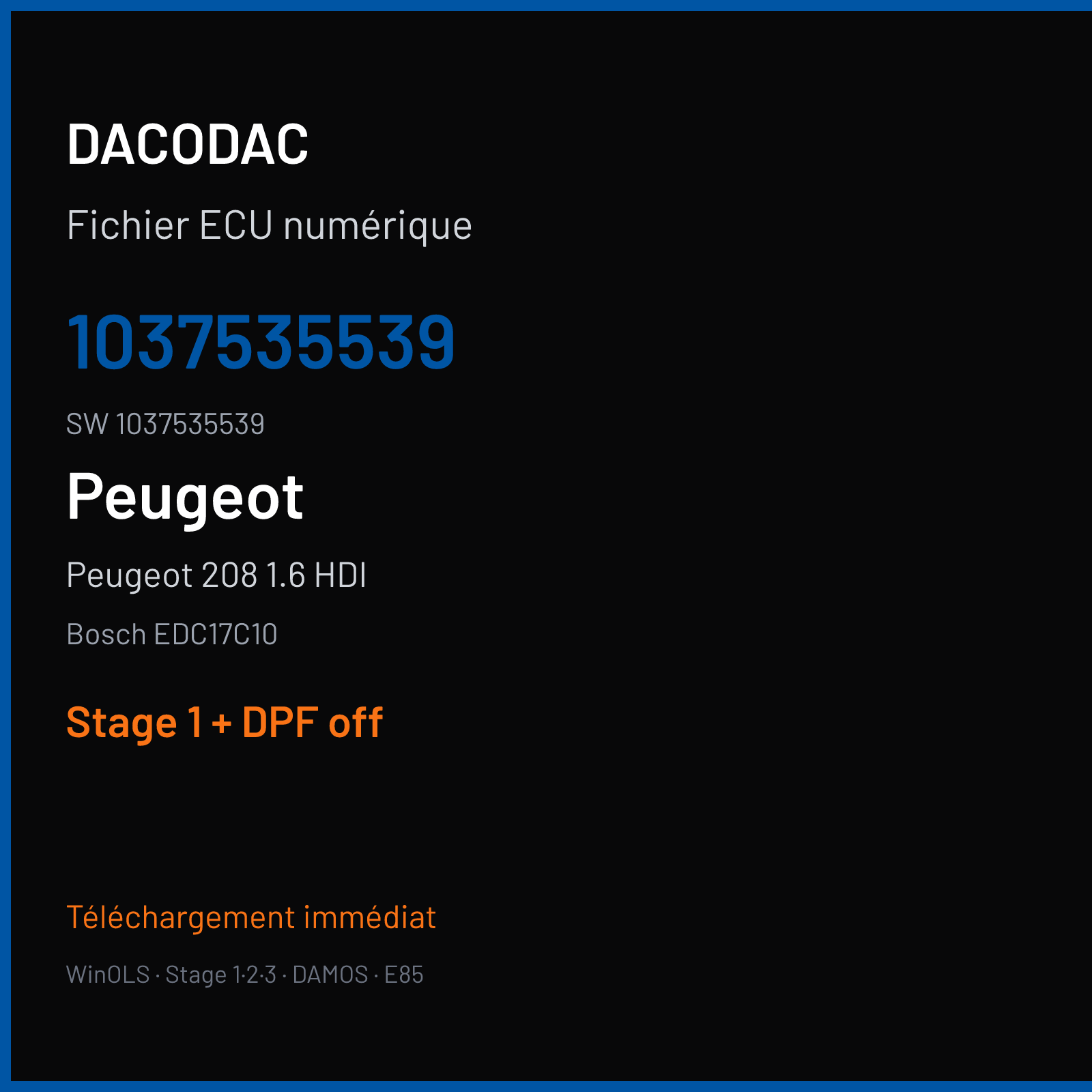 Peugeot 208 1.6 HDI (2008) — Bosch EDC17C10 — 1037535539 · 1037535539 — Stage 1 + DPF off