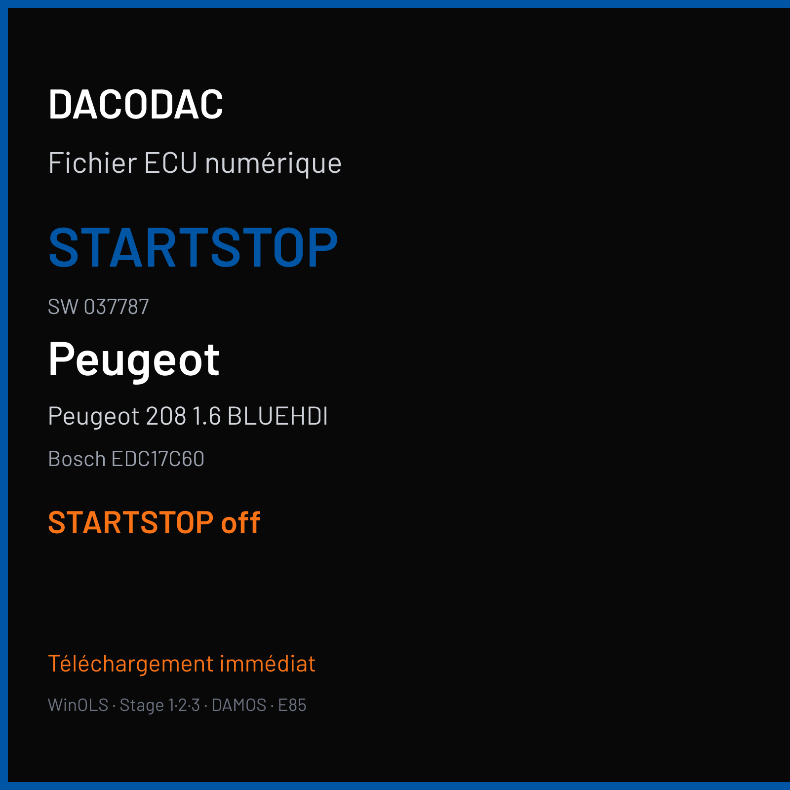 Peugeot 208 1.6 BLUEHDI (2015) — Bosch EDC17C60 — 037787 — STARTSTOP off