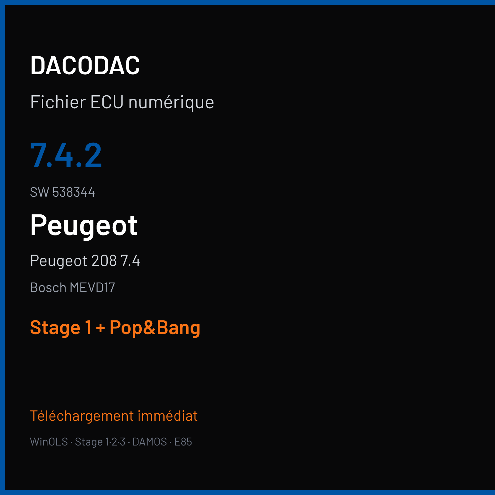 Peugeot 208 7.4 (2013) — Bosch MEVD17 — 7.4.2 · 538344 — Stage 1 + Pop&Bang