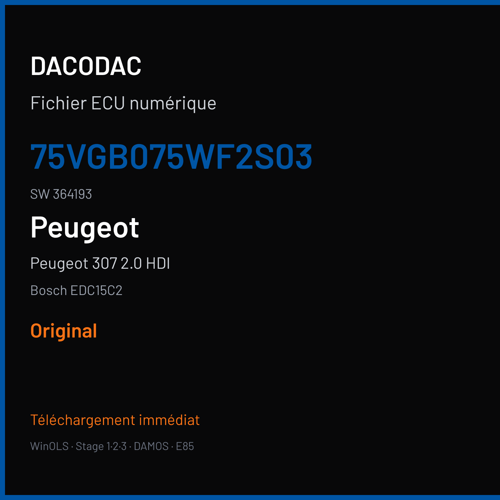 Peugeot 307 2.0 HDI (2003) — Bosch EDC15C2 — 75VGB075WF2S03 · 364193 — Original