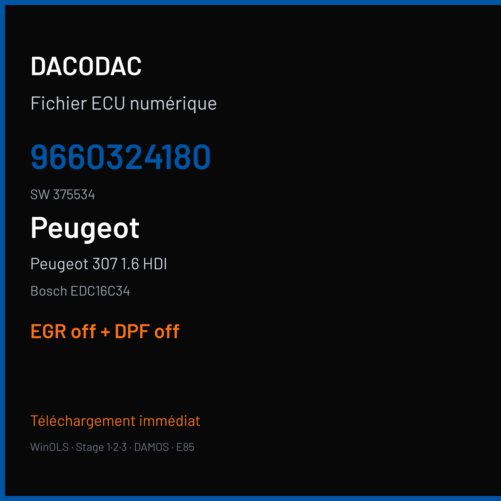 Peugeot 307 1.6 HDI (2006) — Bosch EDC16C34 — 9660324180 · 375534 — EGR off + DPF off