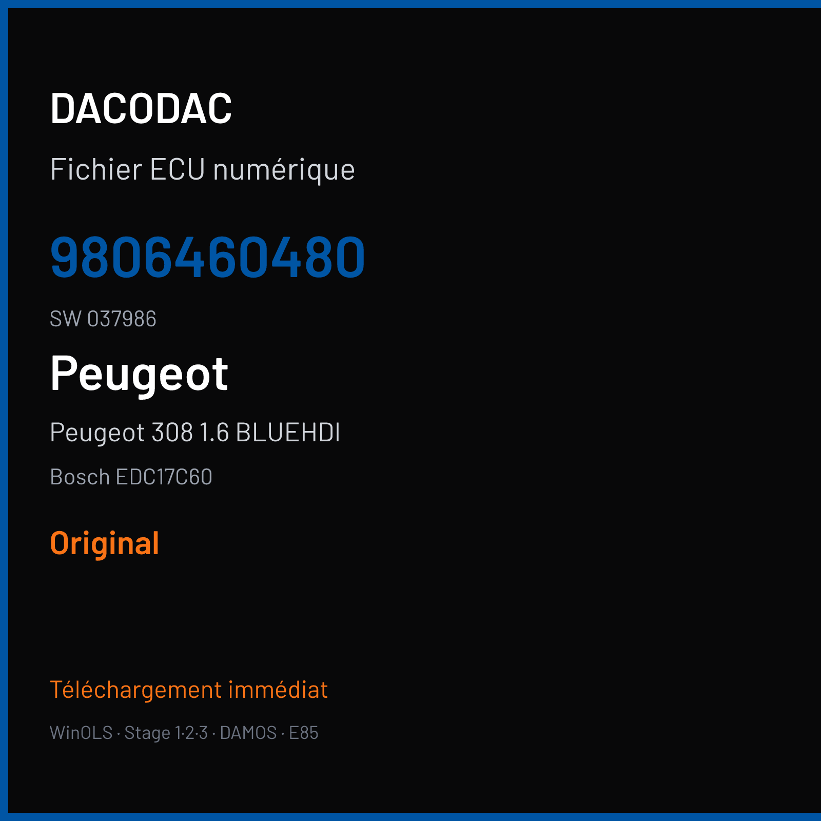Peugeot 308 1.6 BLUEHDI (2016) — Bosch EDC17C60 — 9806460480 · 037986 — Original