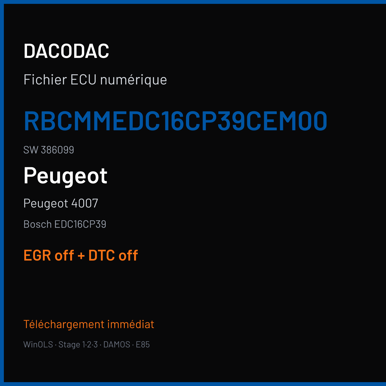 Peugeot 4007 (2009) — Bosch EDC16CP39 — RBCMMEDC16CP39CEM00 · 386099 — EGR off + DTC off