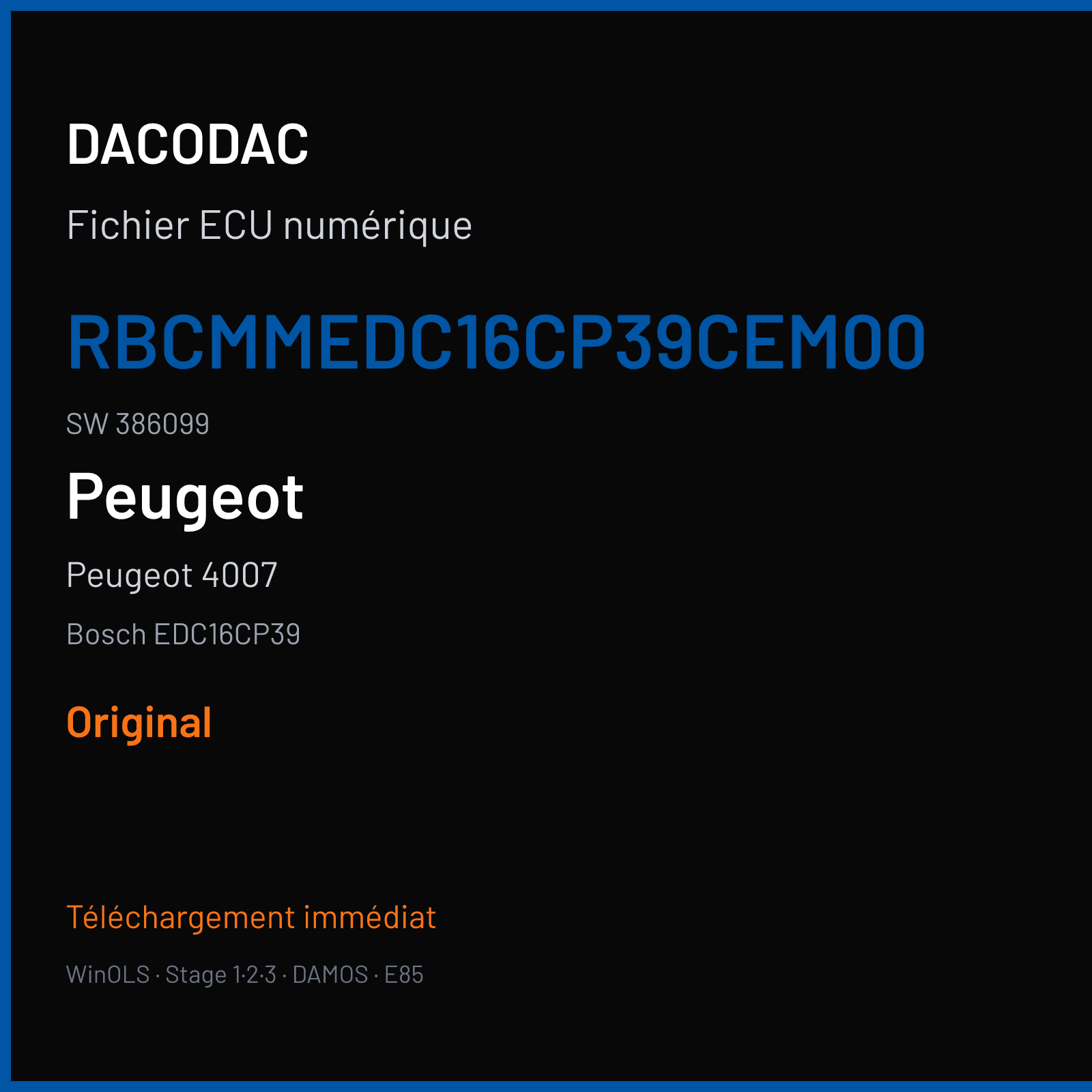 Peugeot 4007 (2009) — Bosch EDC16CP39 — RBCMMEDC16CP39CEM00 · 386099 — Original