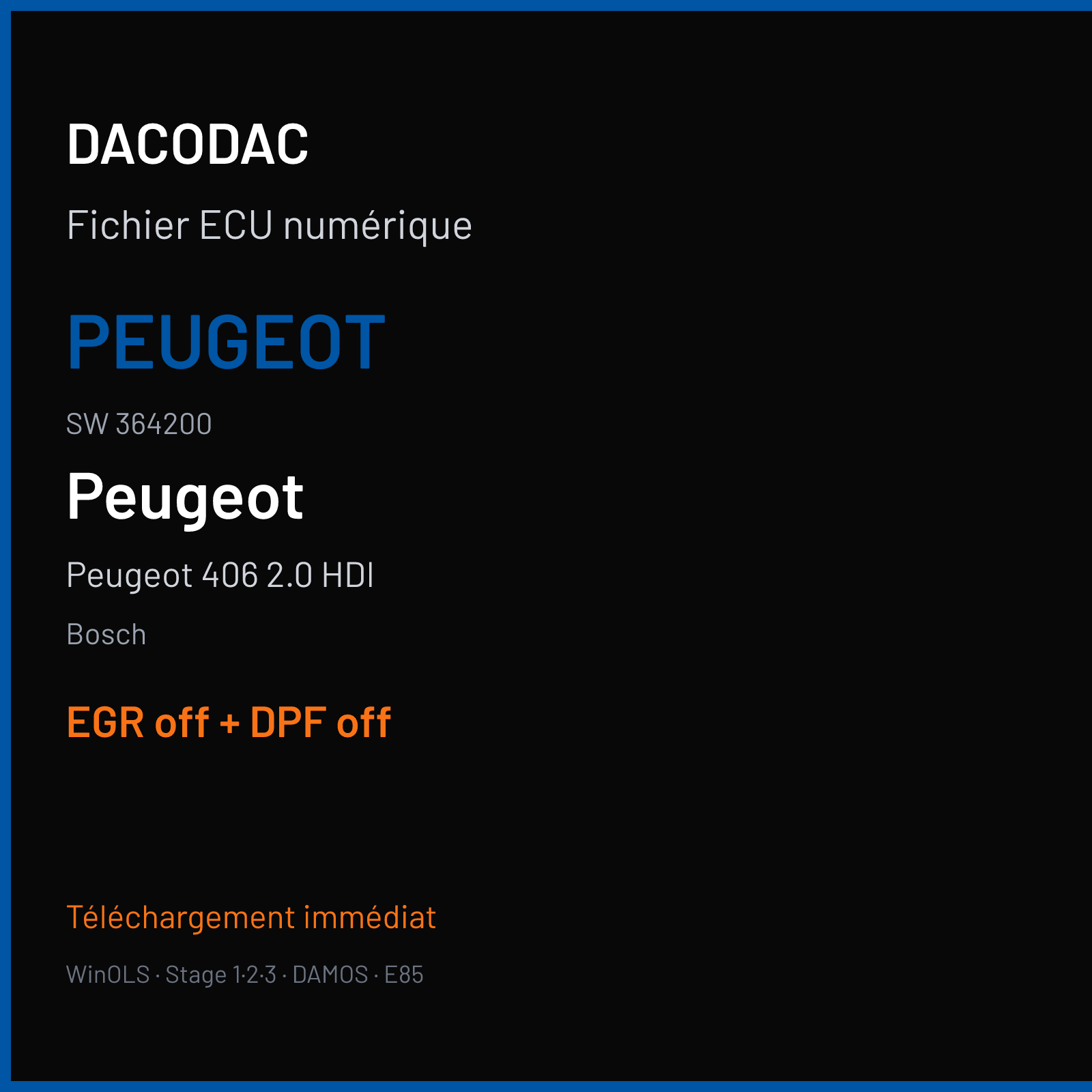 Peugeot 406 2.0 HDI (2000) — Bosch — PEUGEOT · 364200 — EGR off + DPF off