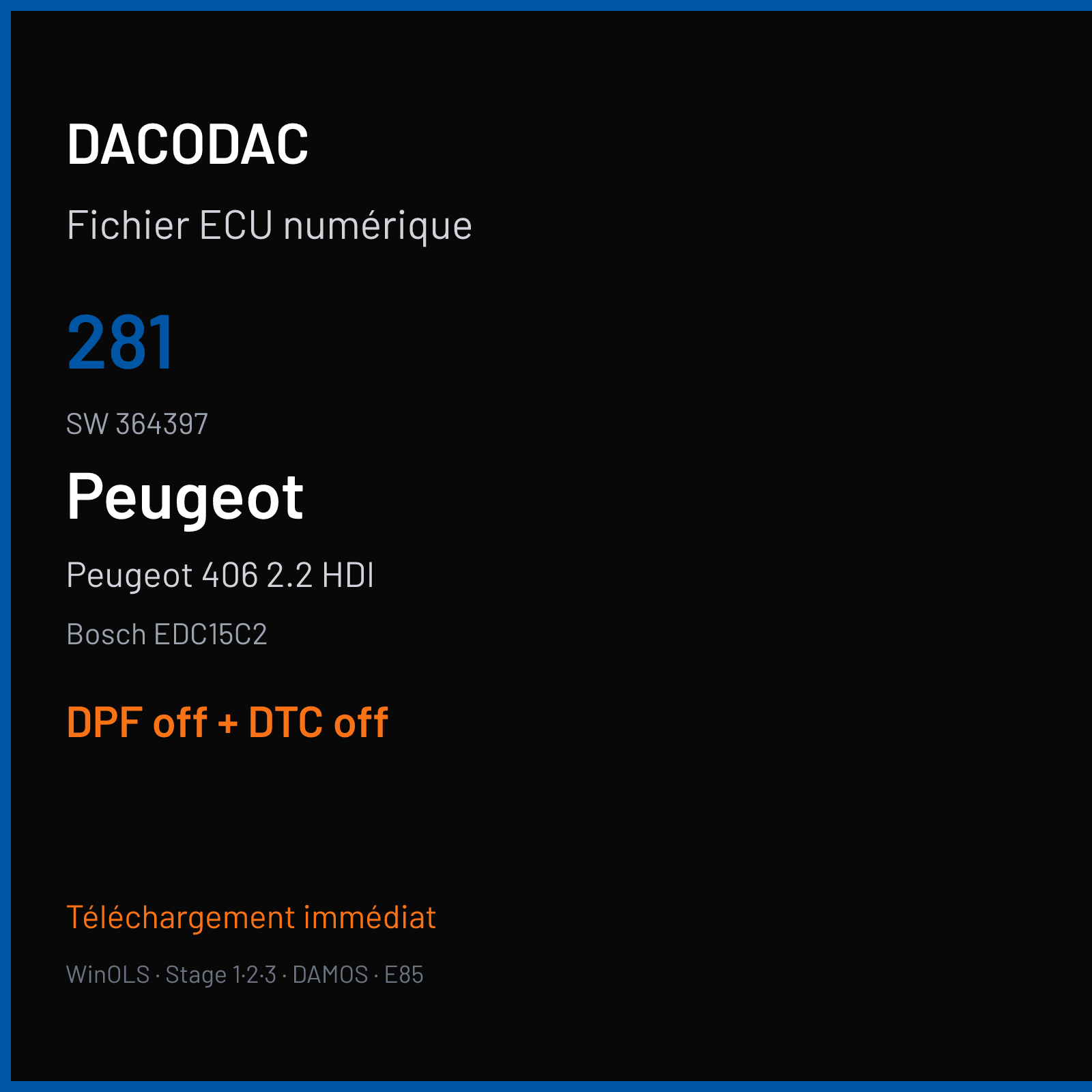 Peugeot 406 2.2 HDI (2003) — Bosch EDC15C2 — 281 · 364397 — DPF off + DTC off