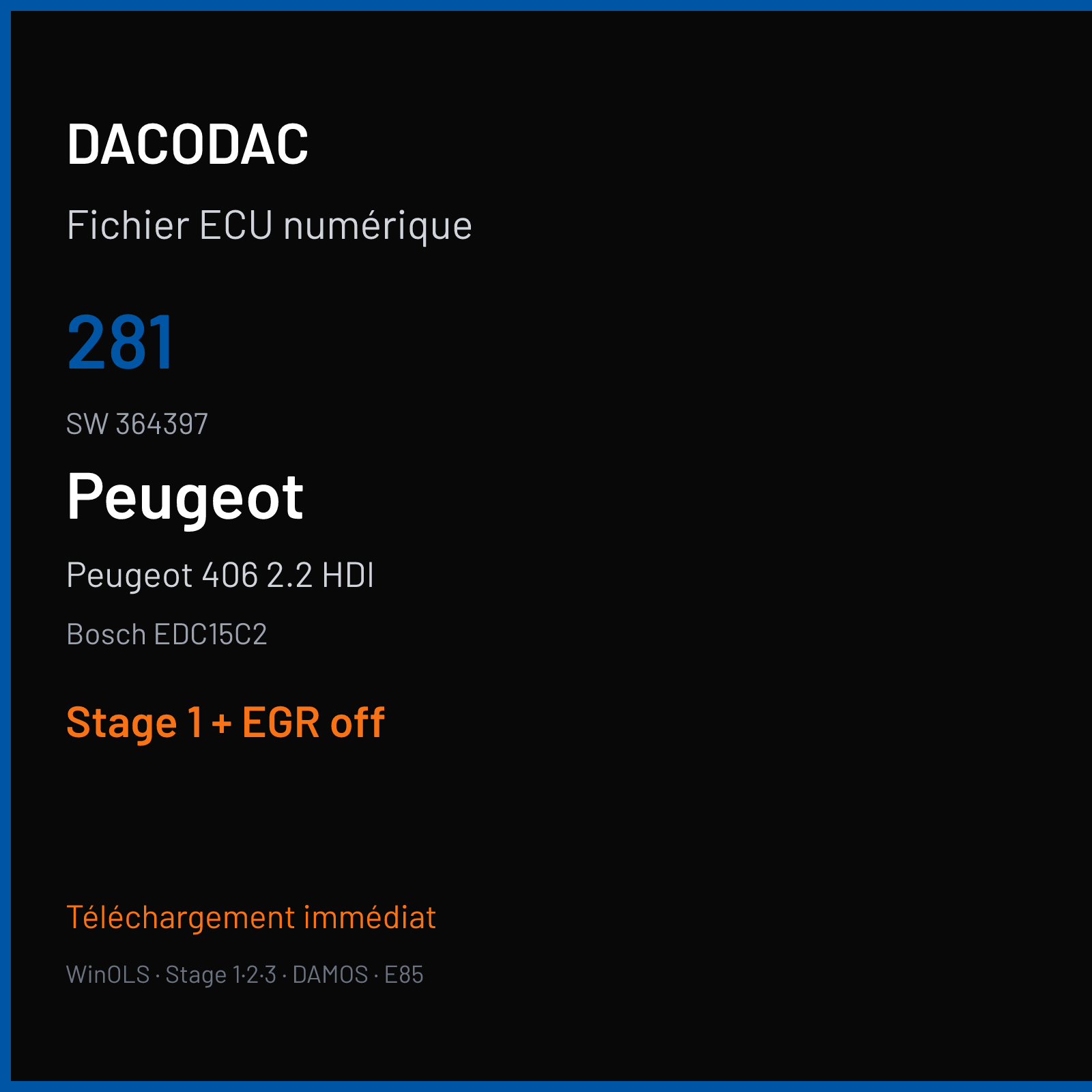 Peugeot 406 2.2 HDI (2003) — Bosch EDC15C2 — 281 · 364397 — Stage 1 + EGR off