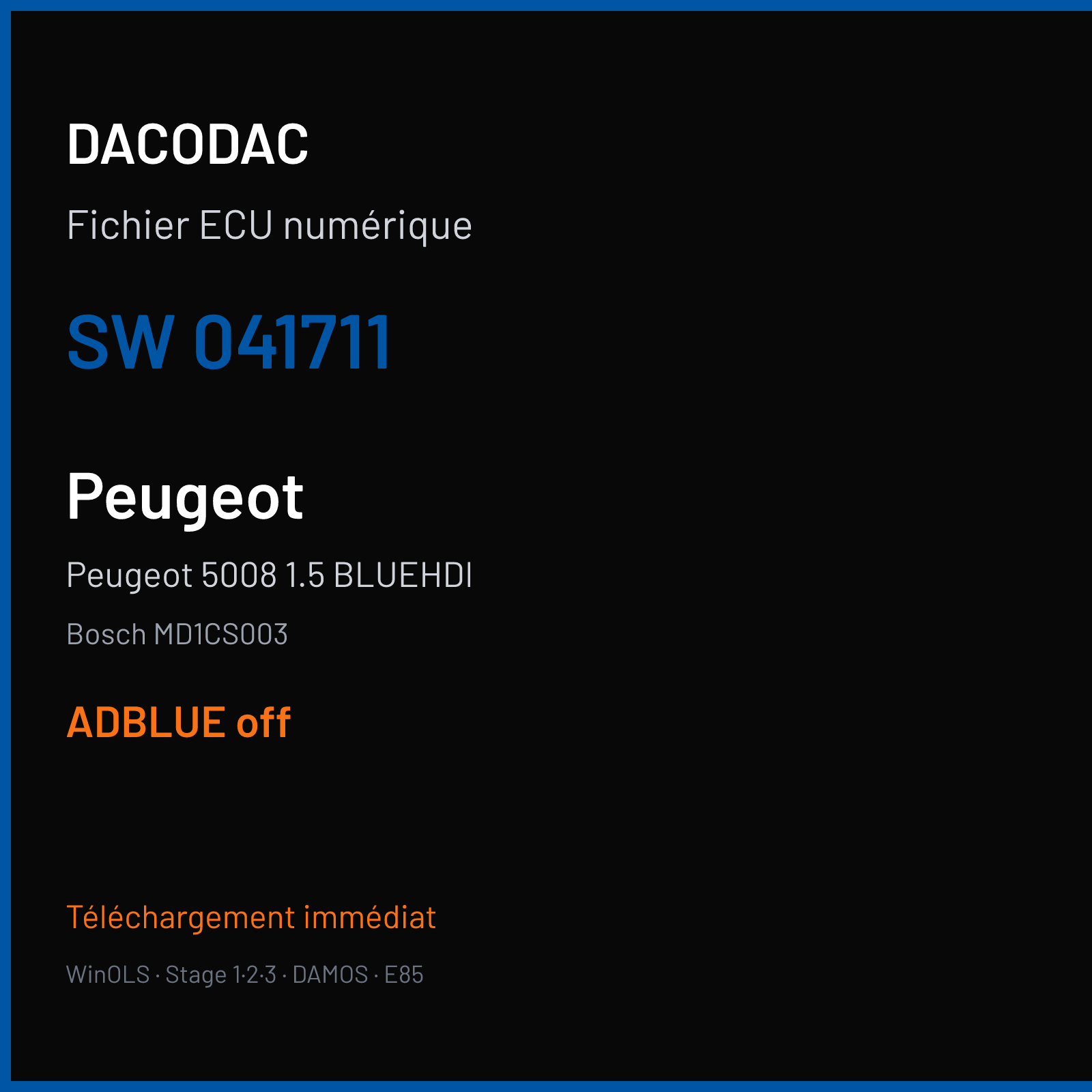 Peugeot 5008 1.5 BLUEHDI (2017) — Bosch MD1CS003 — 041711 — ADBLUE off