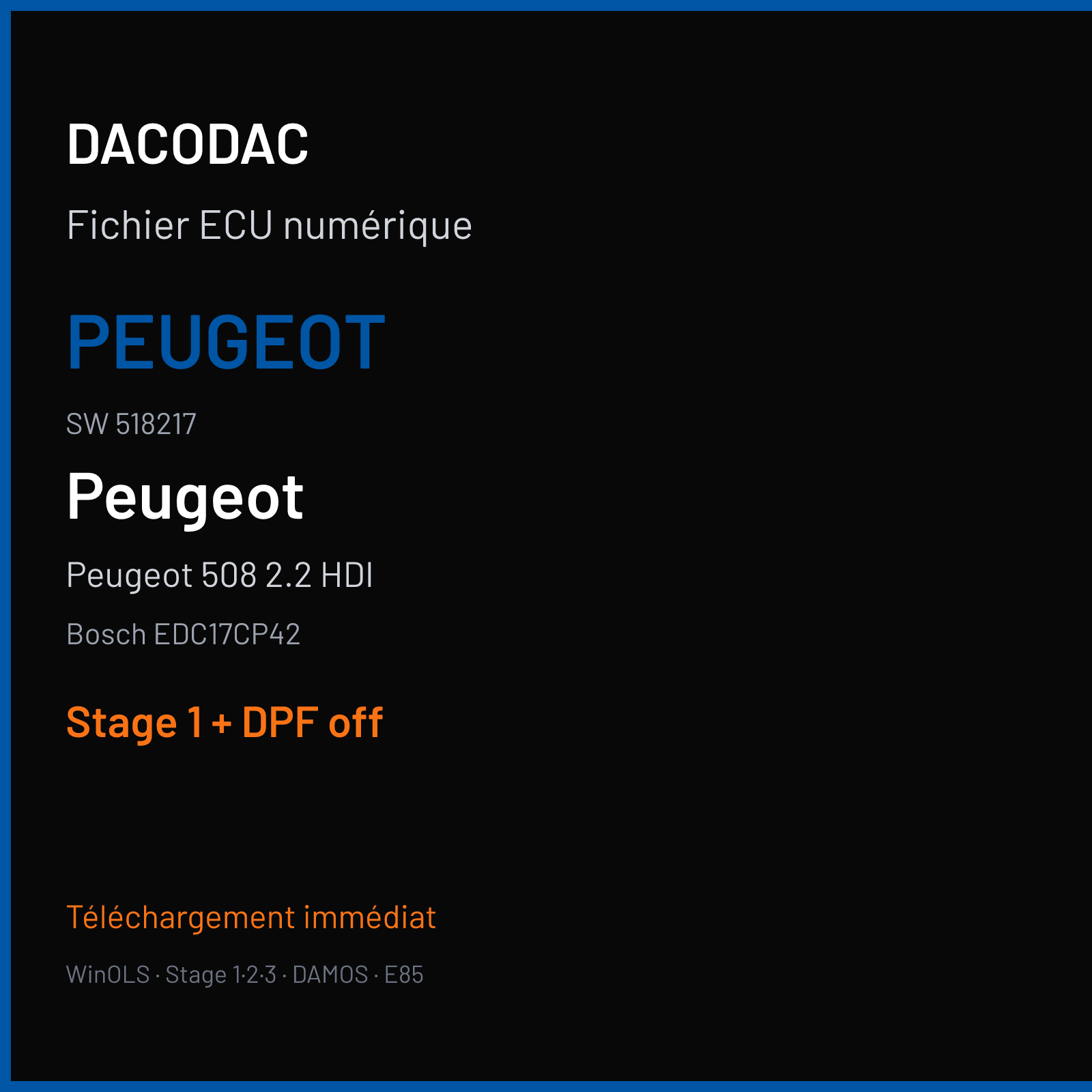 Peugeot 508 2.2 HDI (2013) — Bosch EDC17CP42 — PEUGEOT · 518217 — Stage 1 + DPF off