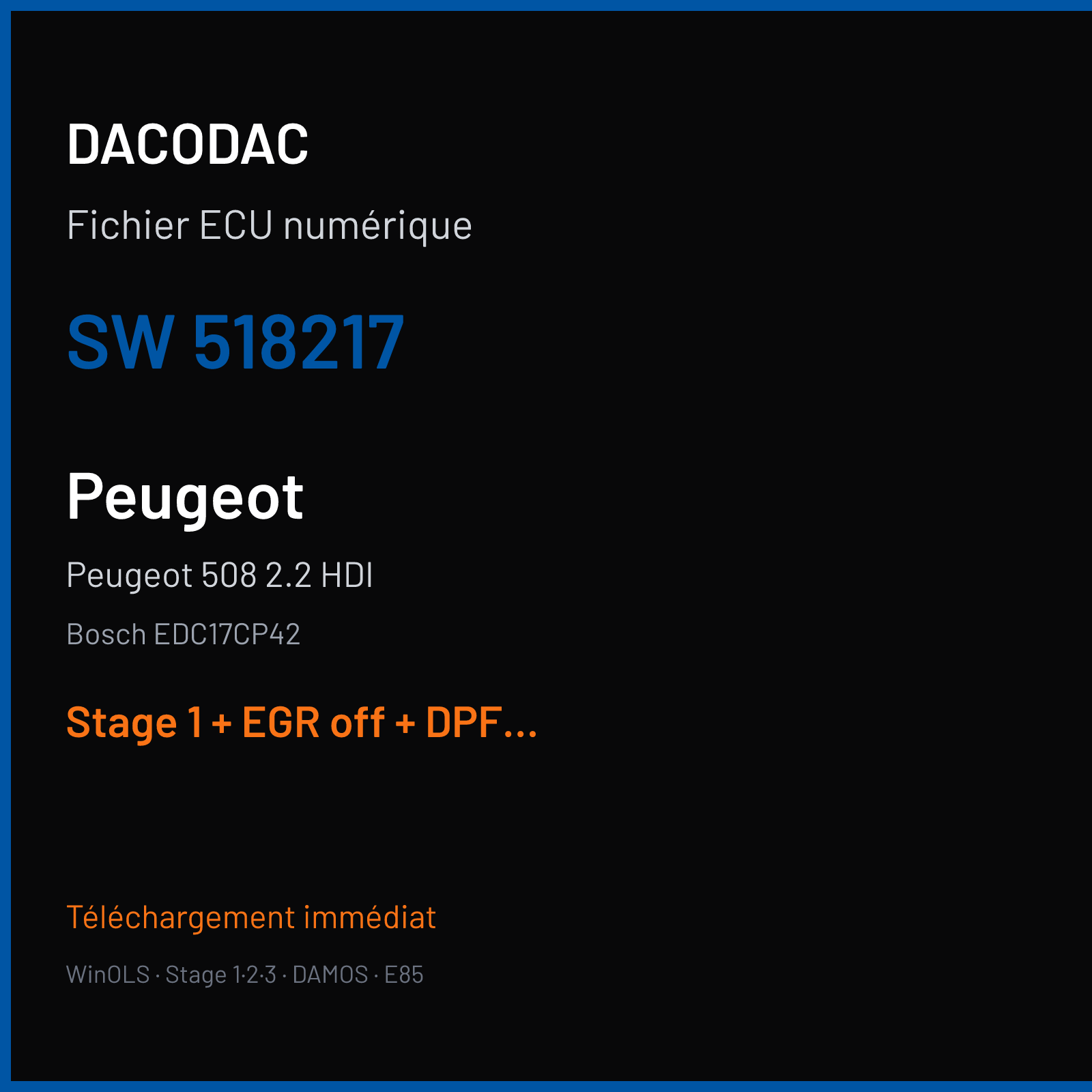 Peugeot 508 2.2 HDI (2012) — Bosch EDC17CP42 — 518217 — Stage 1 + EGR off + DPF off