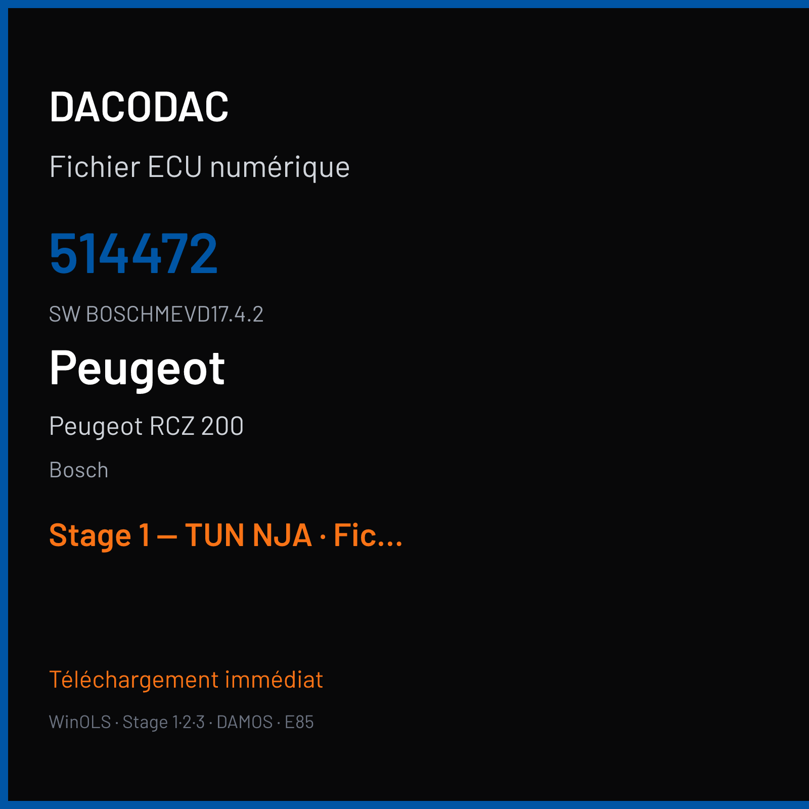 Peugeot RCZ 200 (2011) — Bosch — 514472 · BOSCHMEVD17.4.2 — Stage 1 — TUN NJA