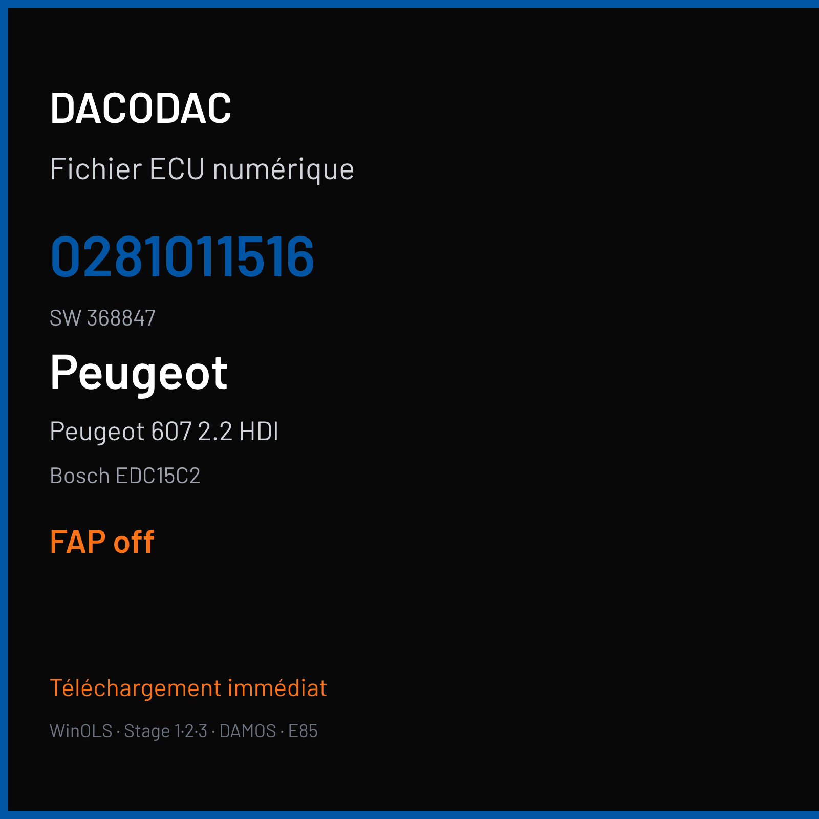 Peugeot 607 2.2 HDI (2003) — Bosch EDC15C2 — 0281011516 · 368847 — FAP off