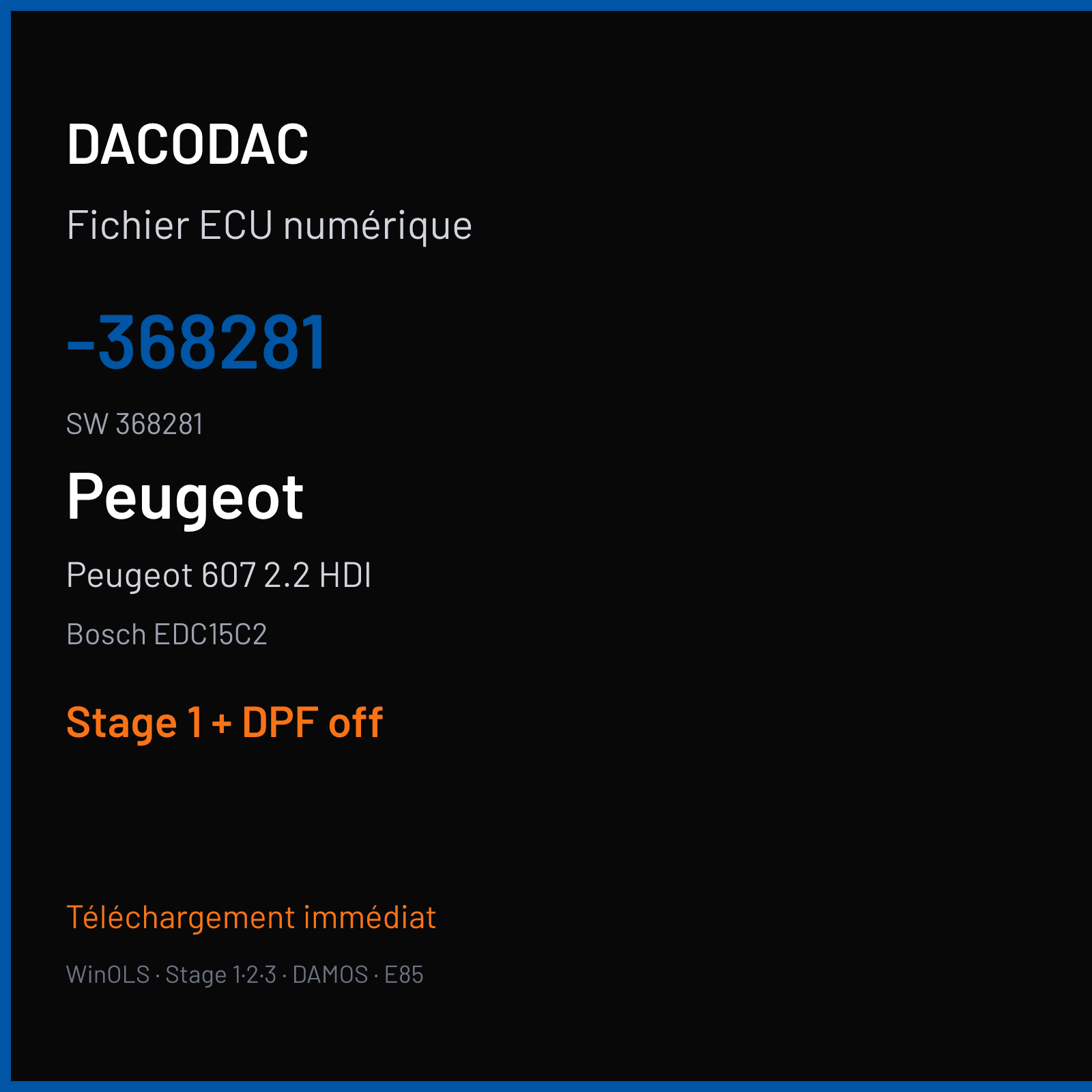 Peugeot 607 2.2 HDI (2004) — Bosch EDC15C2 — -368281 · 368281 — Stage 1 + DPF off