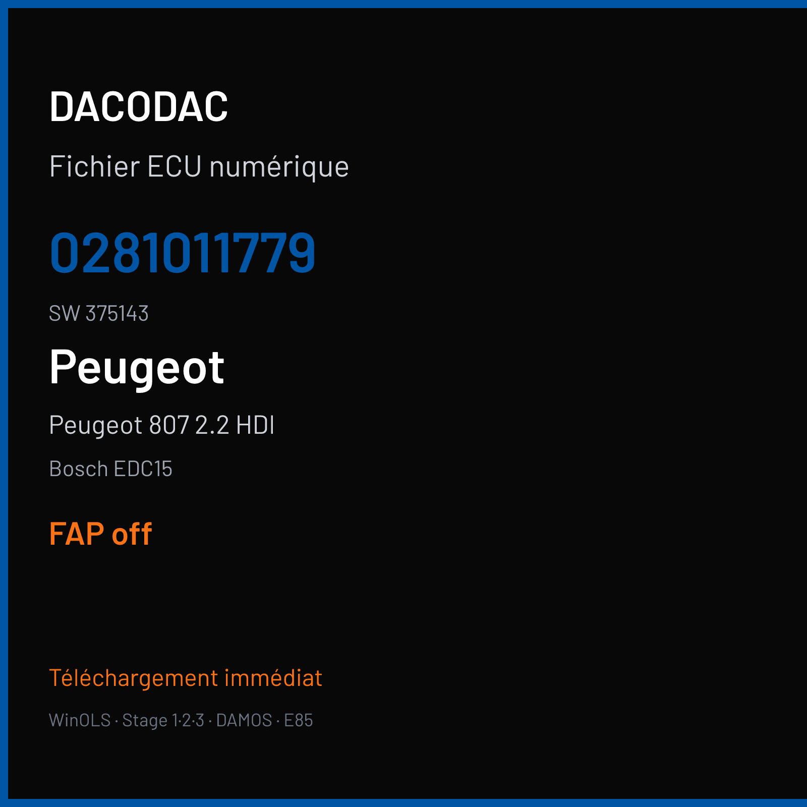 Peugeot 807 2.2 HDI (2008) — Bosch EDC15 — 0281011779 · 375143 — FAP off