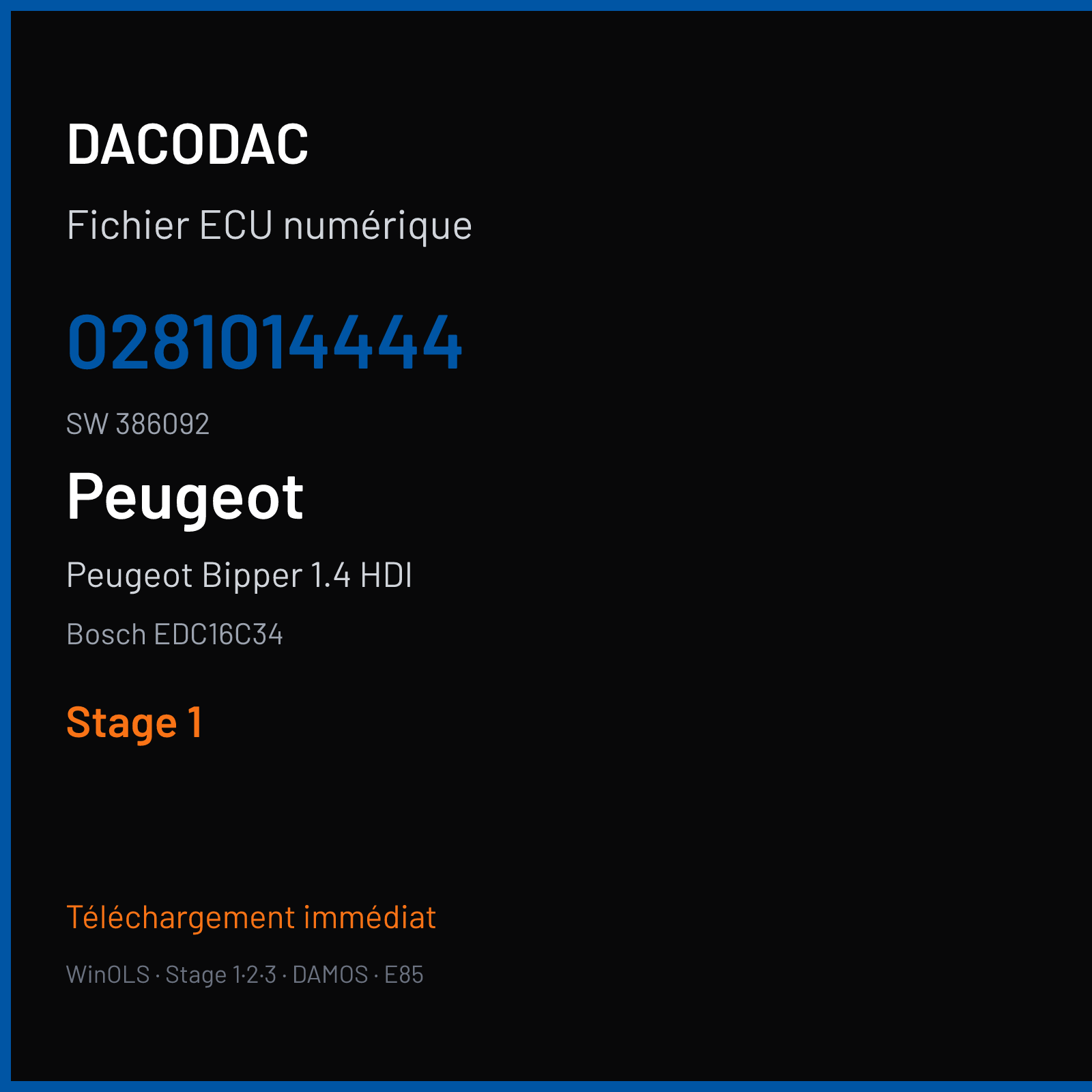Peugeot Bipper 1.4 HDI (2008) — Bosch EDC16C34 — 0281014444 · 386092 — Stage 1