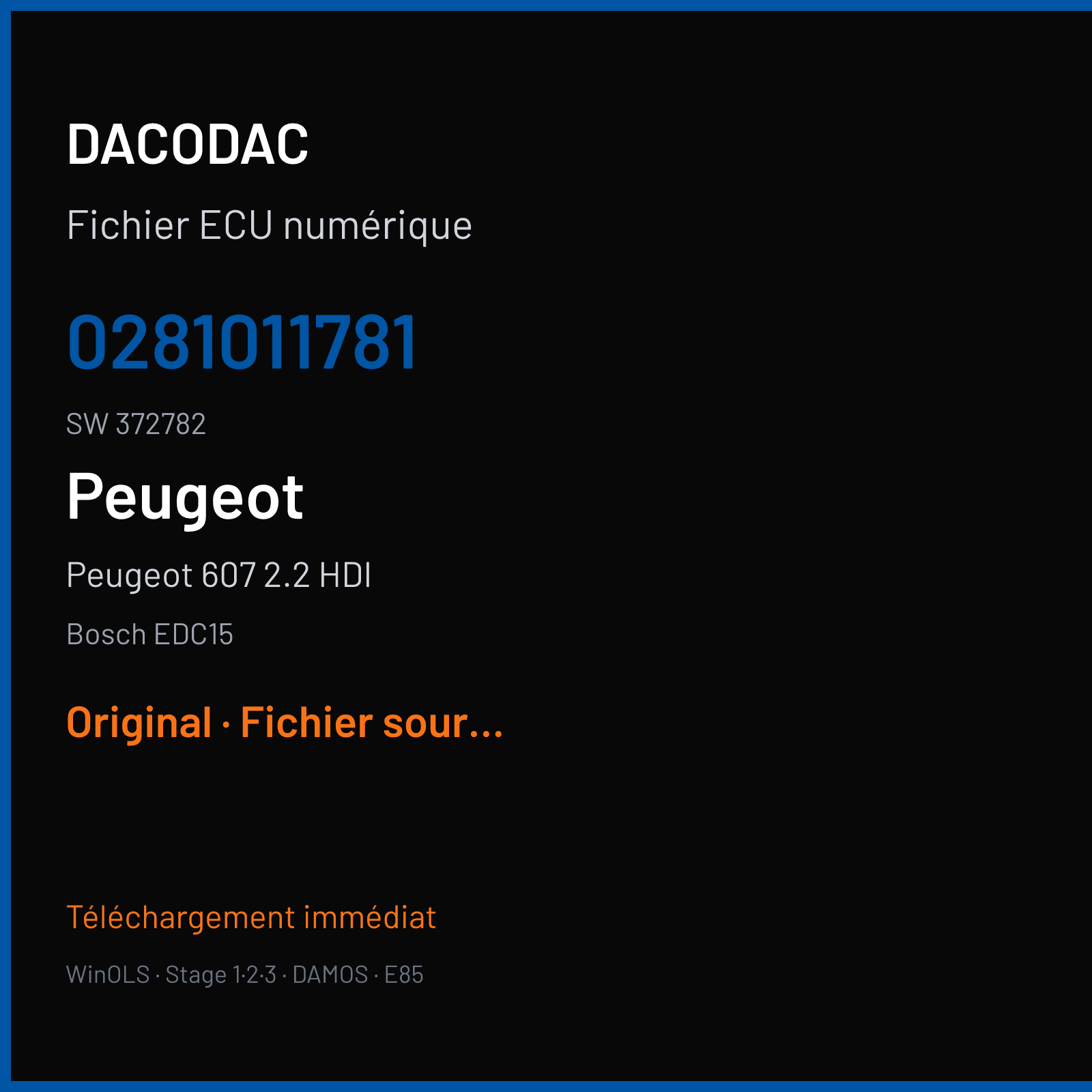 Peugeot 607 2.2 HDI (2005) — Bosch EDC15 — 0281011781 · 372782 — Original