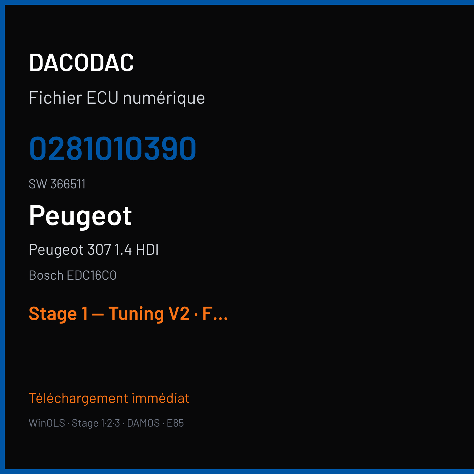 Peugeot 307 1.4 HDI — Bosch EDC16C0 — 0281010390 · 366511 — Stage 1 — Tuning V2