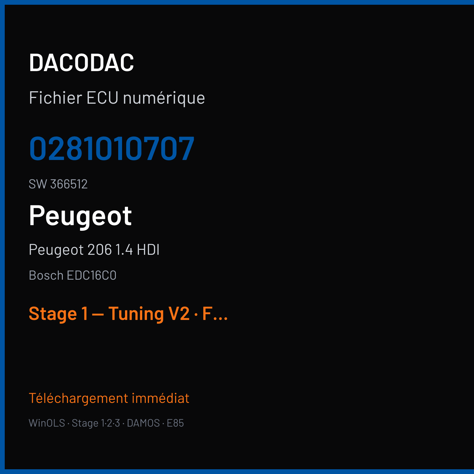 Peugeot 206 1.4 HDI (2003) — Bosch EDC16C0 — 0281010707 · 366512 — Stage 1 — Tuning V2