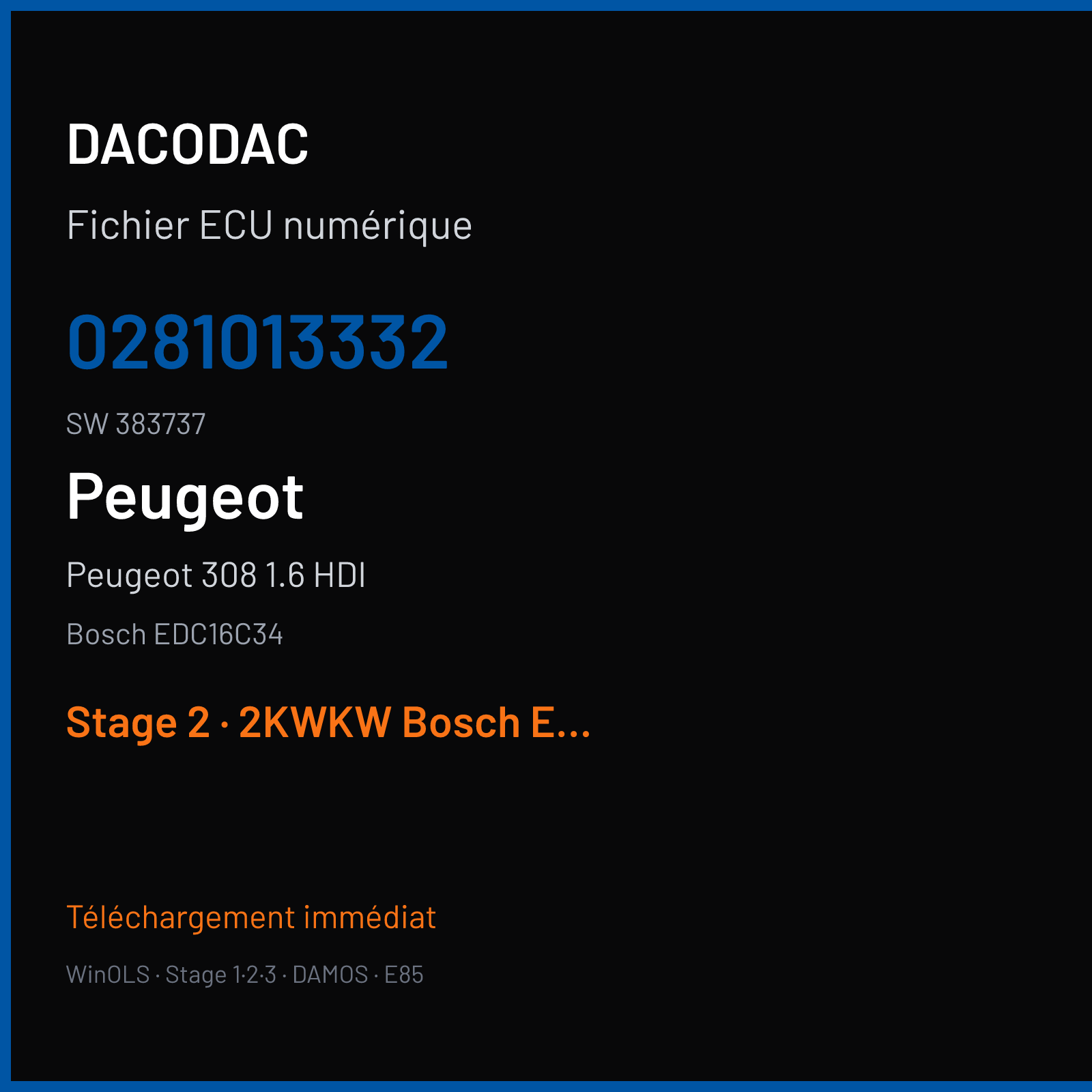 Peugeot 308 1.6 HDI 90 ch (2008) — Bosch EDC16C34 — 0281013332 · 383737 · 389519 — Stage 2