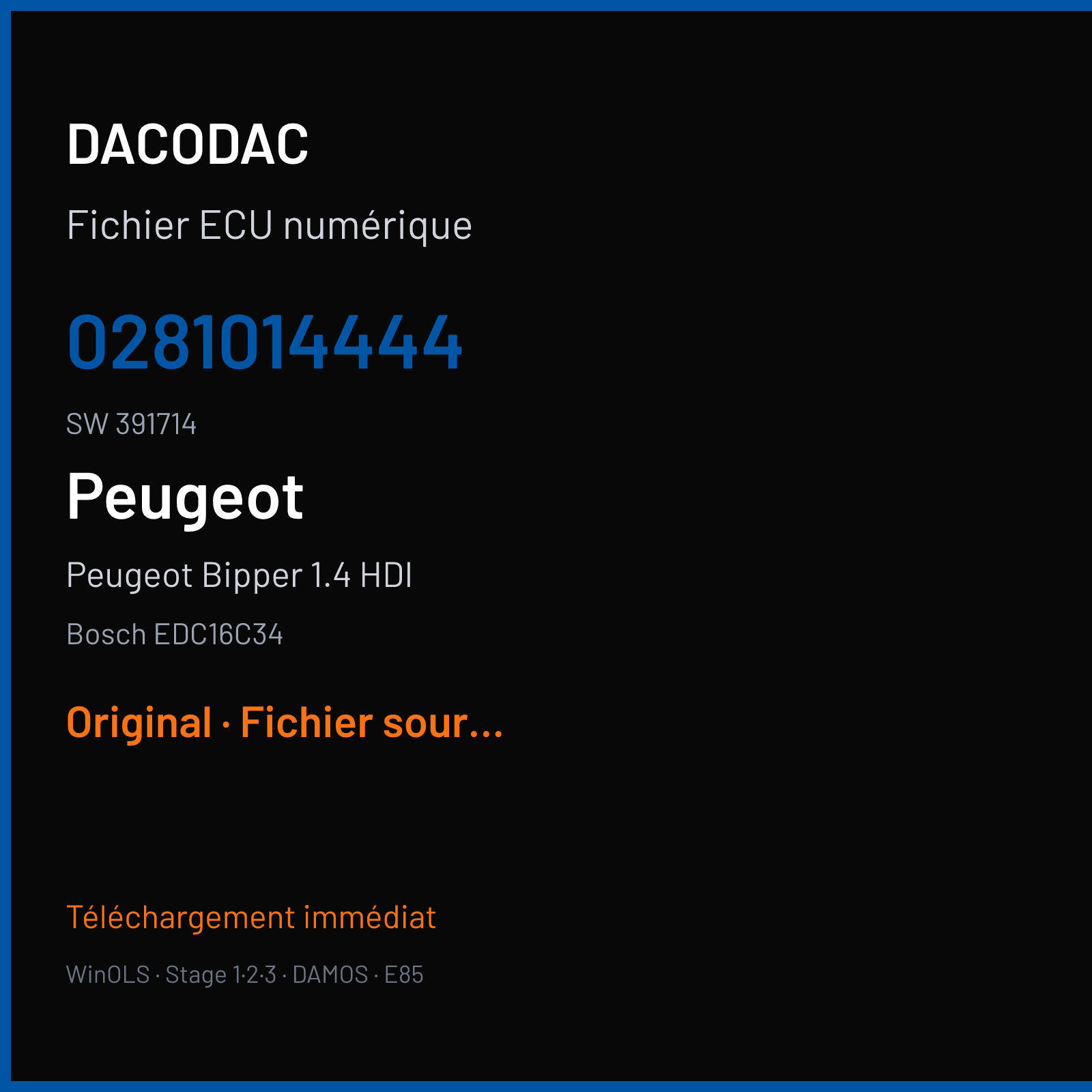 Peugeot Bipper 1.4 HDI 70 ch (2008) — Bosch EDC16C34 — 0281014444 · 391714 — Original