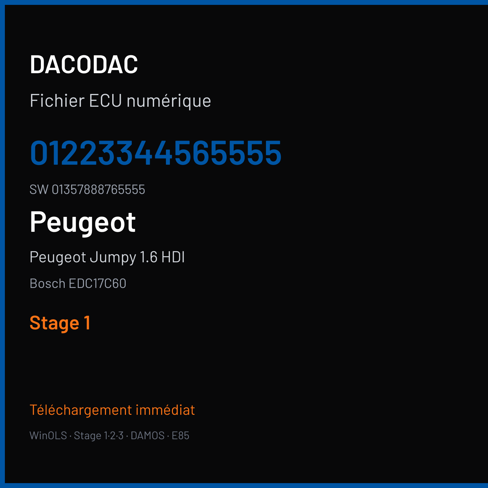 Peugeot Jumpy 1.6 HDI 95 ch (2018) — Bosch EDC17C60 — 01223344565555 · 01357888765555 · 034962 — Stage 1