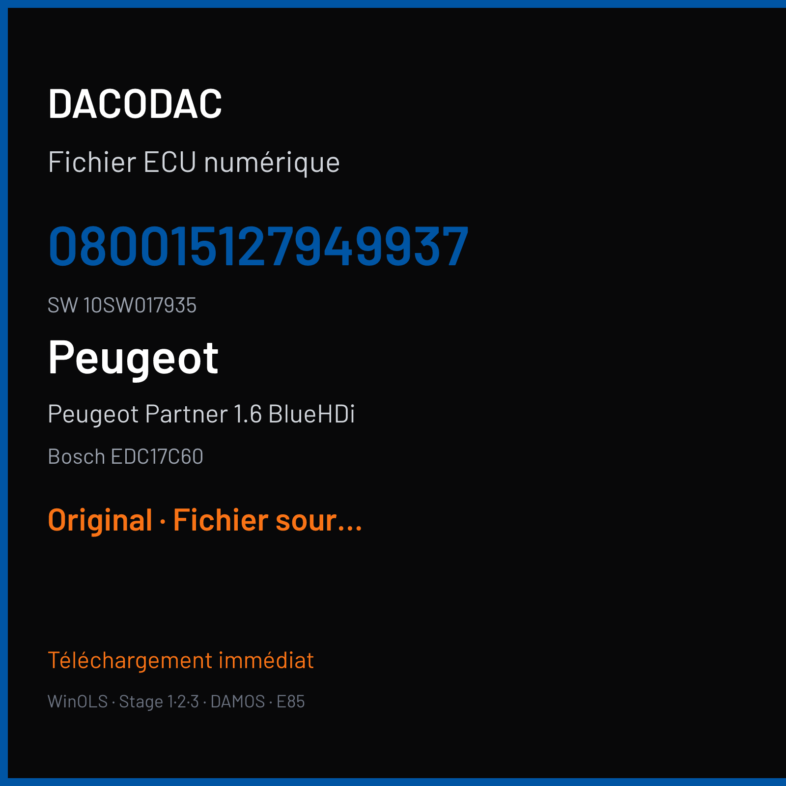 Peugeot Partner 1.6 BlueHDi (2018) — Bosch EDC17C60 — 080015127949937 · 10SW017935 — Original