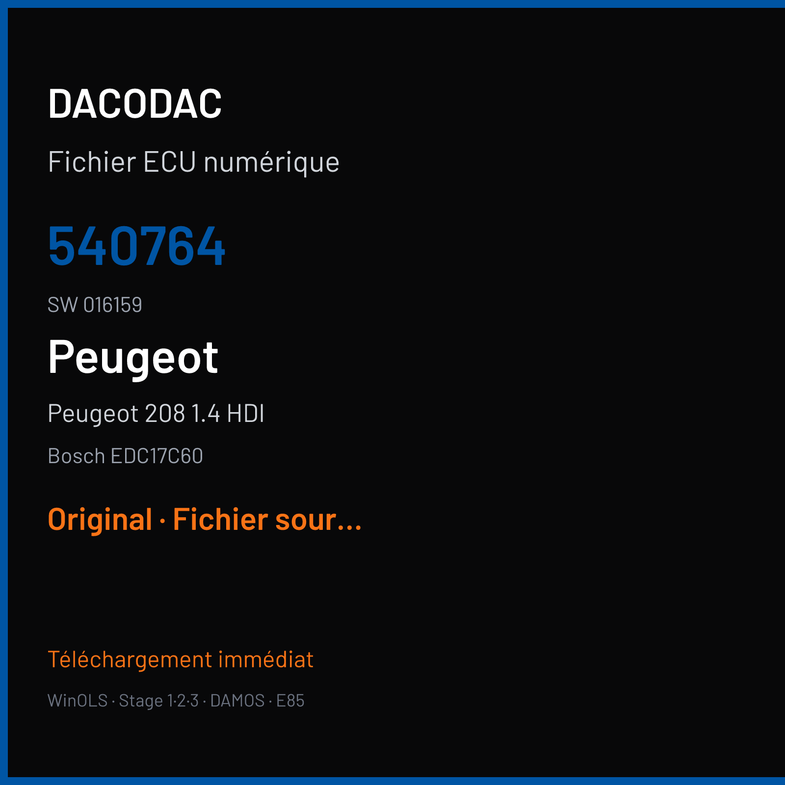 Peugeot 208 1.4 HDI (2015) — Bosch EDC17C60 — 540764 · 016159 — Original