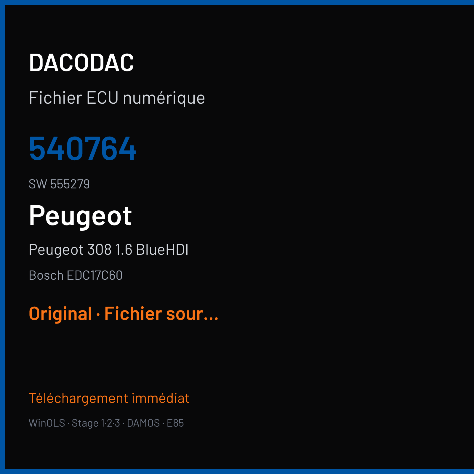 Peugeot 308 1.6 BlueHDI (2015) — Bosch EDC17C60 — 540764 · 555279 — Original