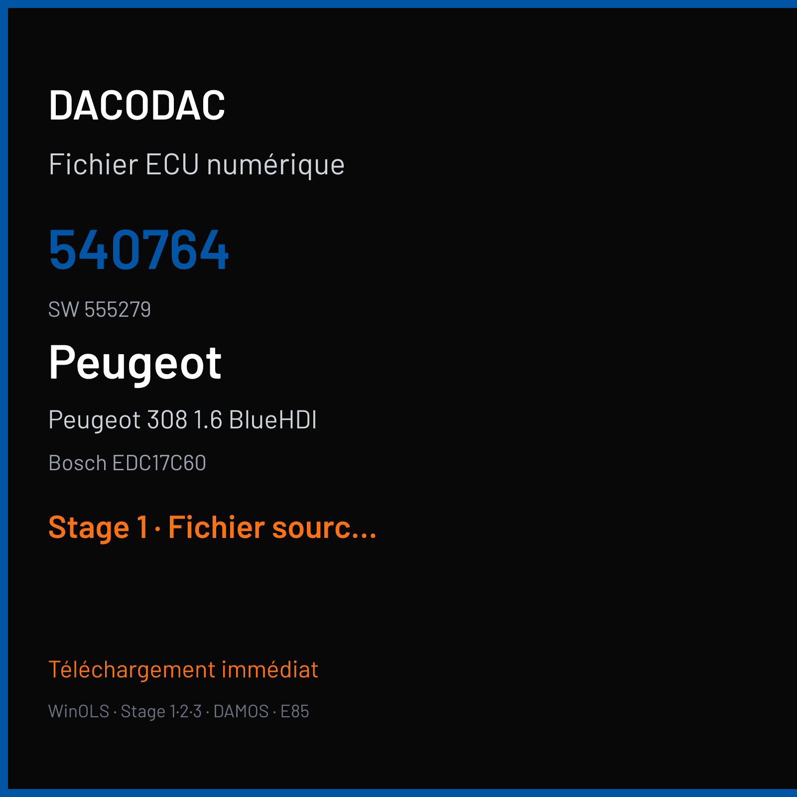 Peugeot 308 1.6 BlueHDI (2015) — Bosch EDC17C60 — 540764 · 555279 — Stage 1