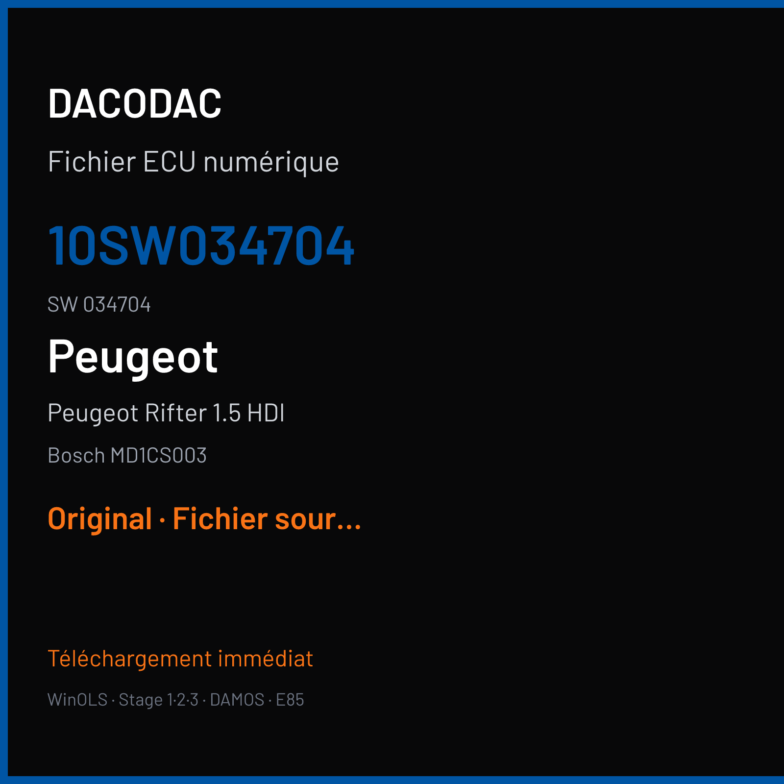 Peugeot Rifter 1.5 HDI — Bosch MD1CS003 — 10SW034704 · 034704 — Original